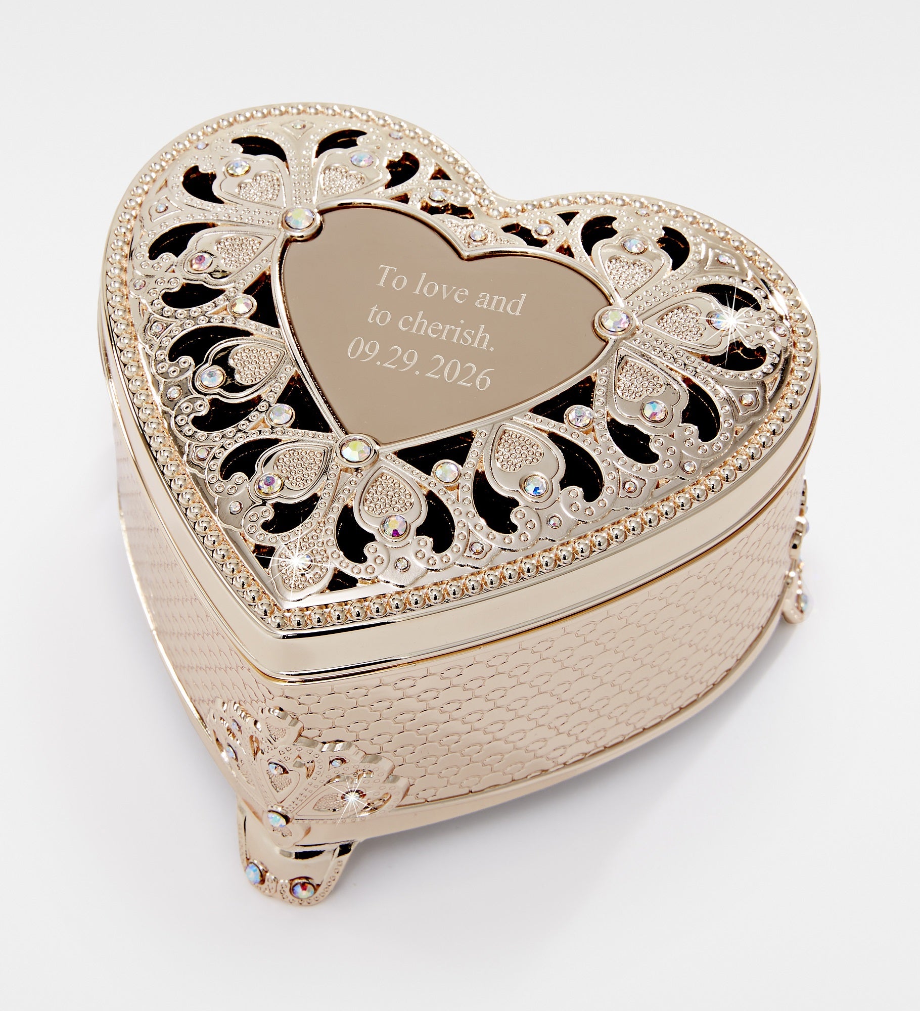 Engraved Gold Heart Anastasia Clover Jewelry Box 