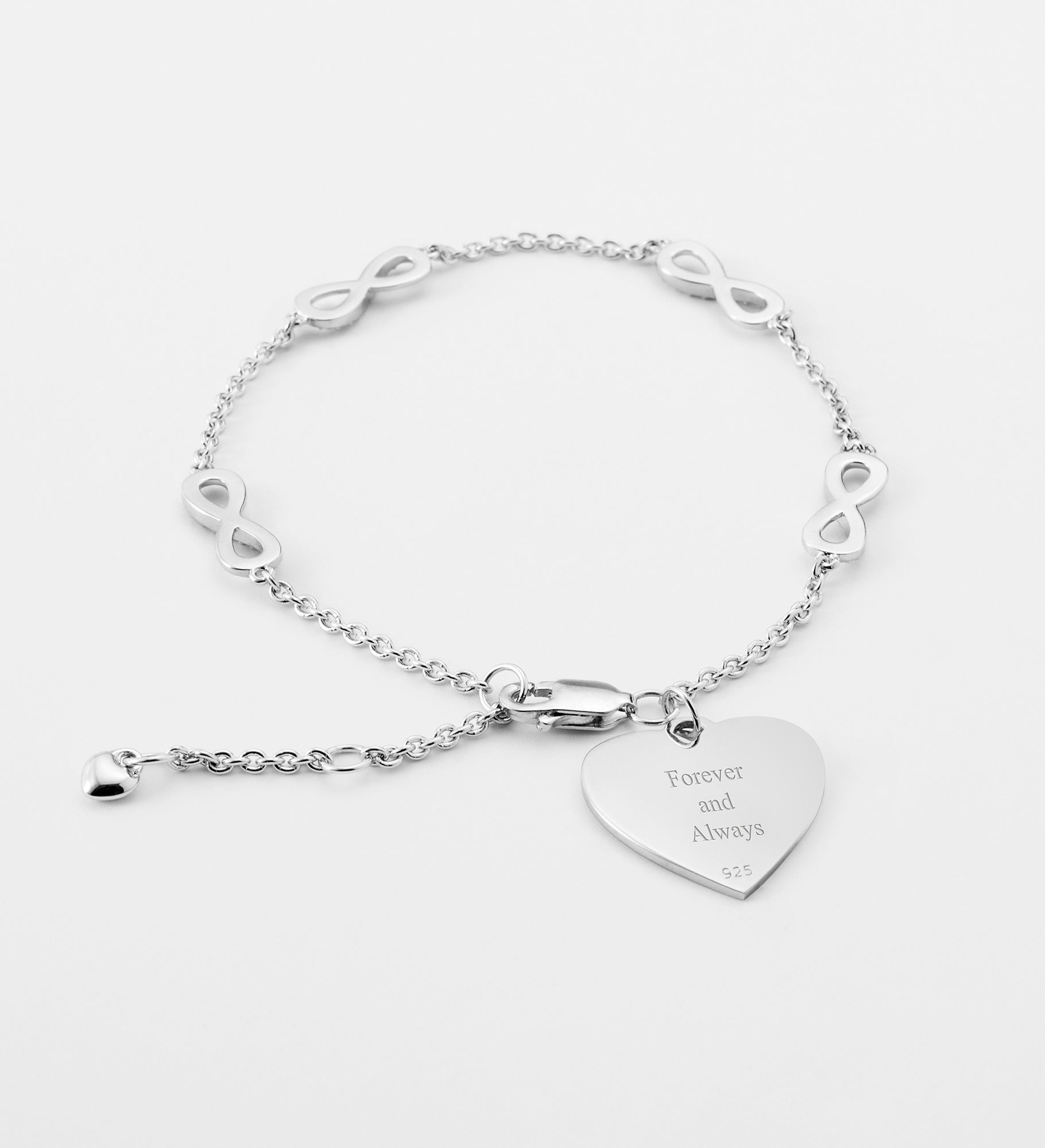 Engraved Sterling Silver Pave Infinity Station Bracelet