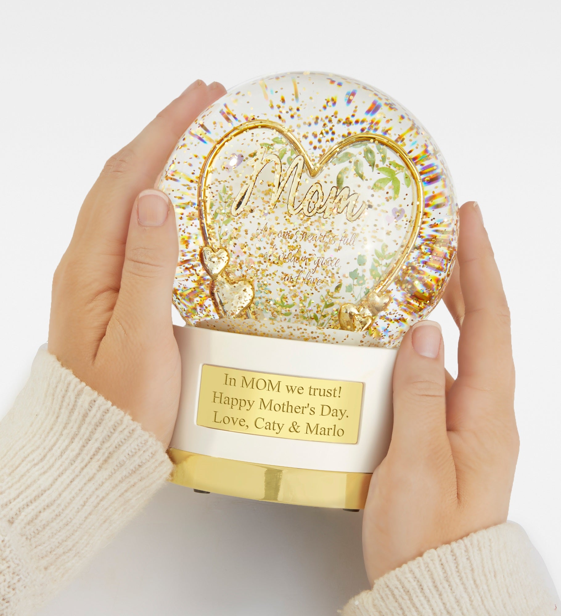 Engraved Gold Mom Heart Snow Globe