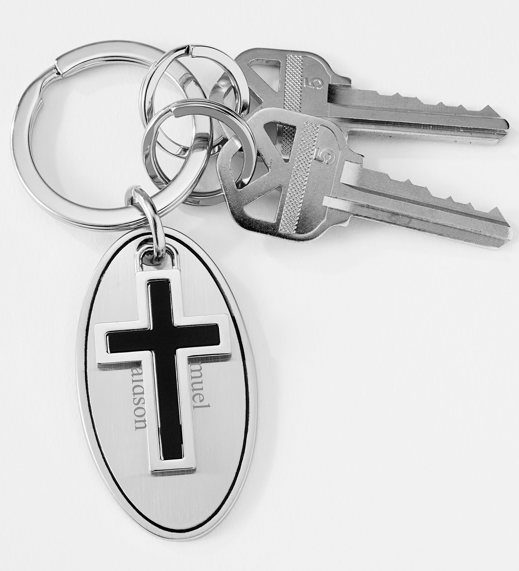 Engraved Black Cross Keychain
