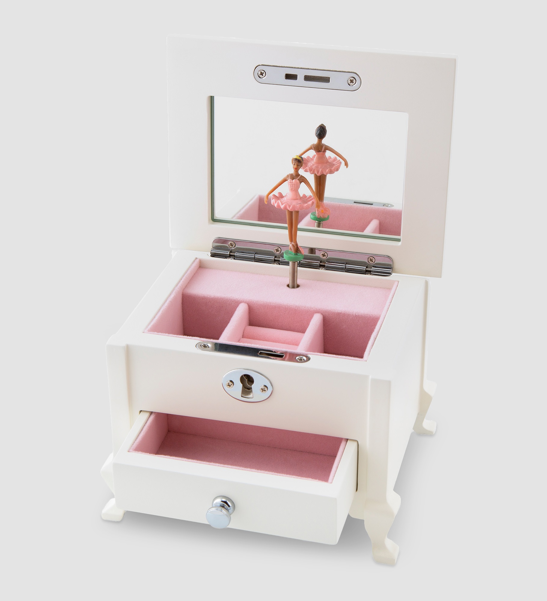  Engraved Footed White Ballerina Jewelry Box 