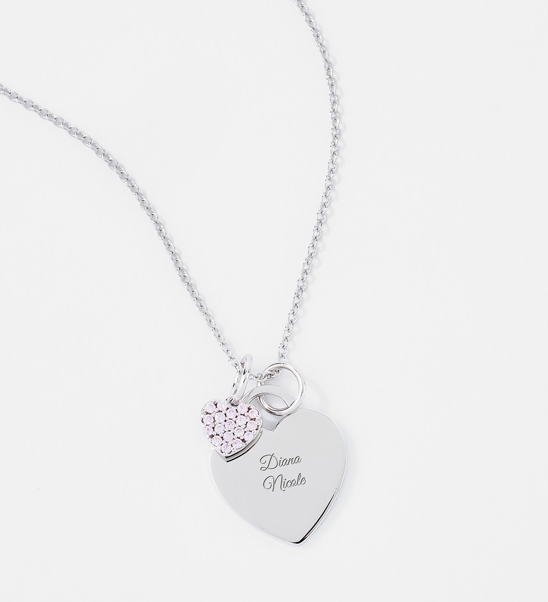 Engraved Children's Sterling Silver Pink Heart Necklace