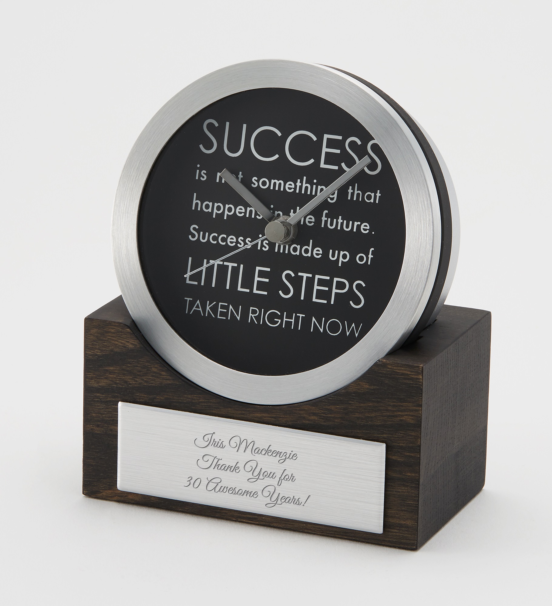 Engraved Success Small Desk Clock 