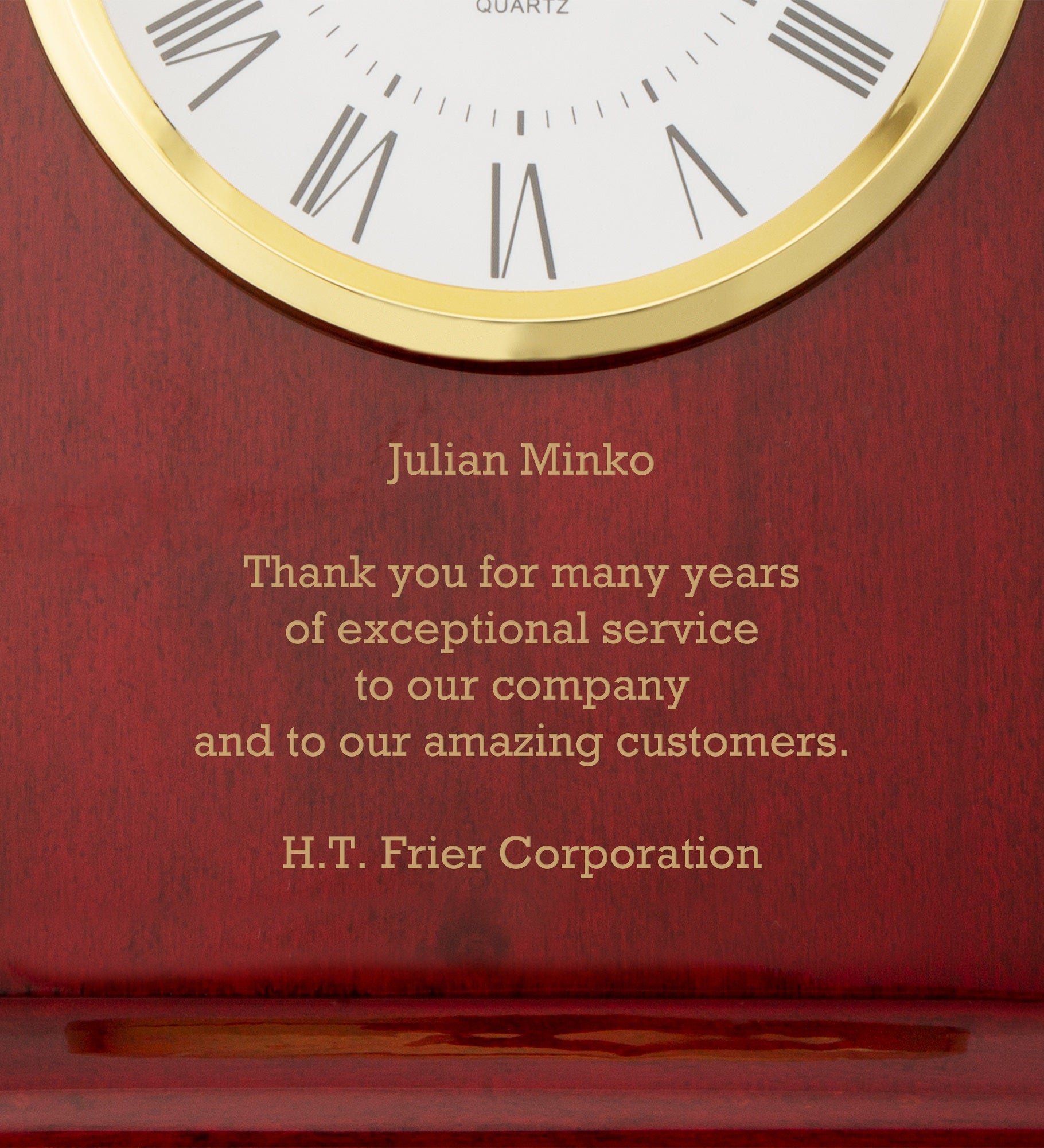 Engraved High Gloss Finish Wooden Desk Clock