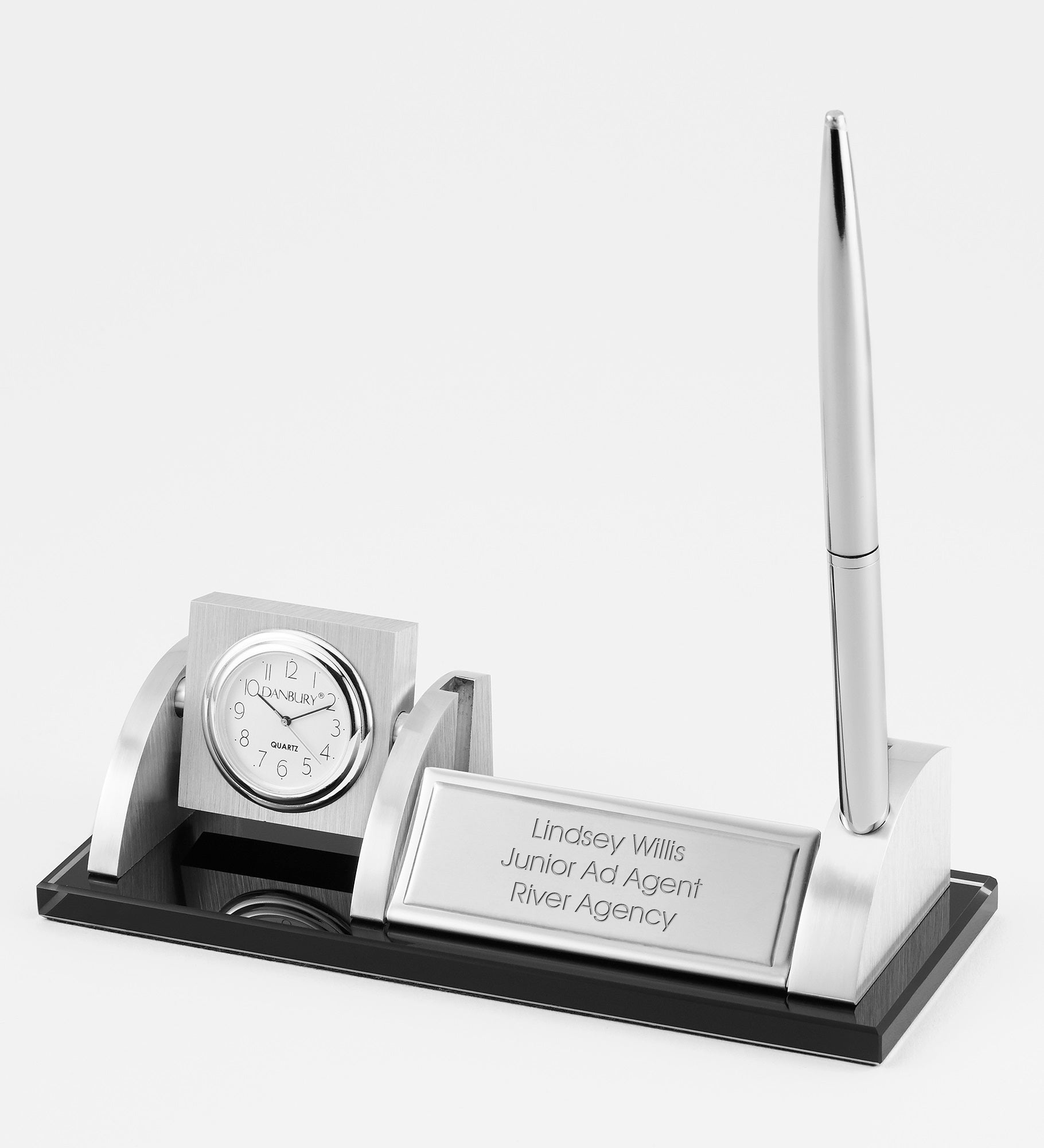 Engraved Spinning Clock and Pen Stand 