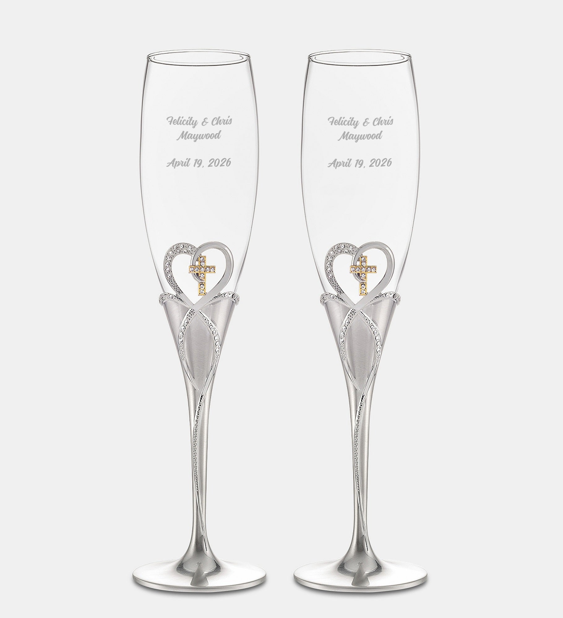 Engraved Cross & Heart Flute Set