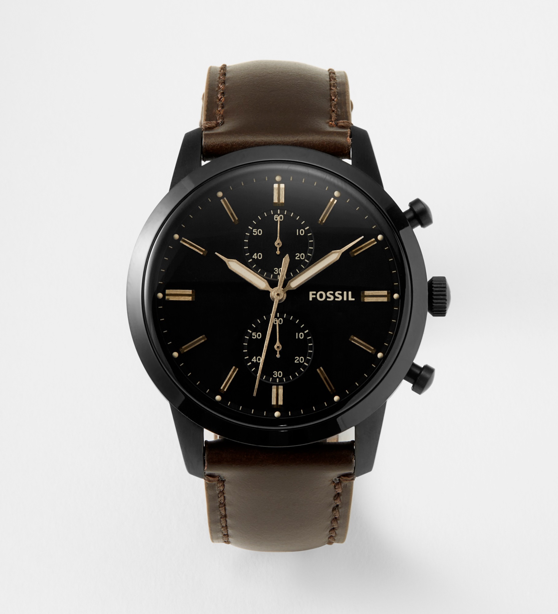 Engraved Fossil Townsman Watch with Brown Leather Strap
