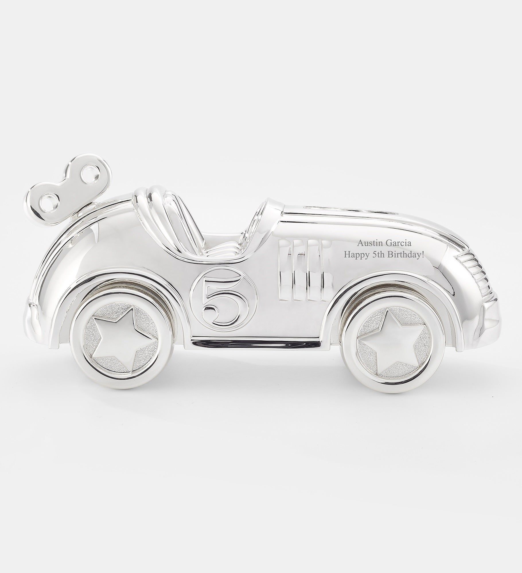 Engraved Reed & Barton Race Car Coin Bank