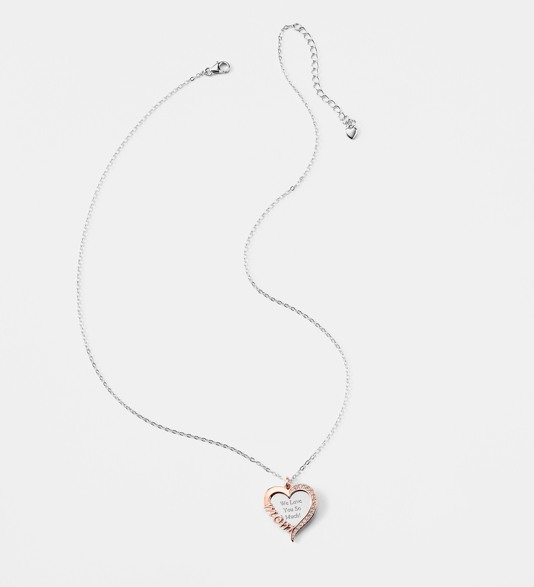 Engraved Sterling Silver/Rose Gold Mom Heart Swing Necklace
