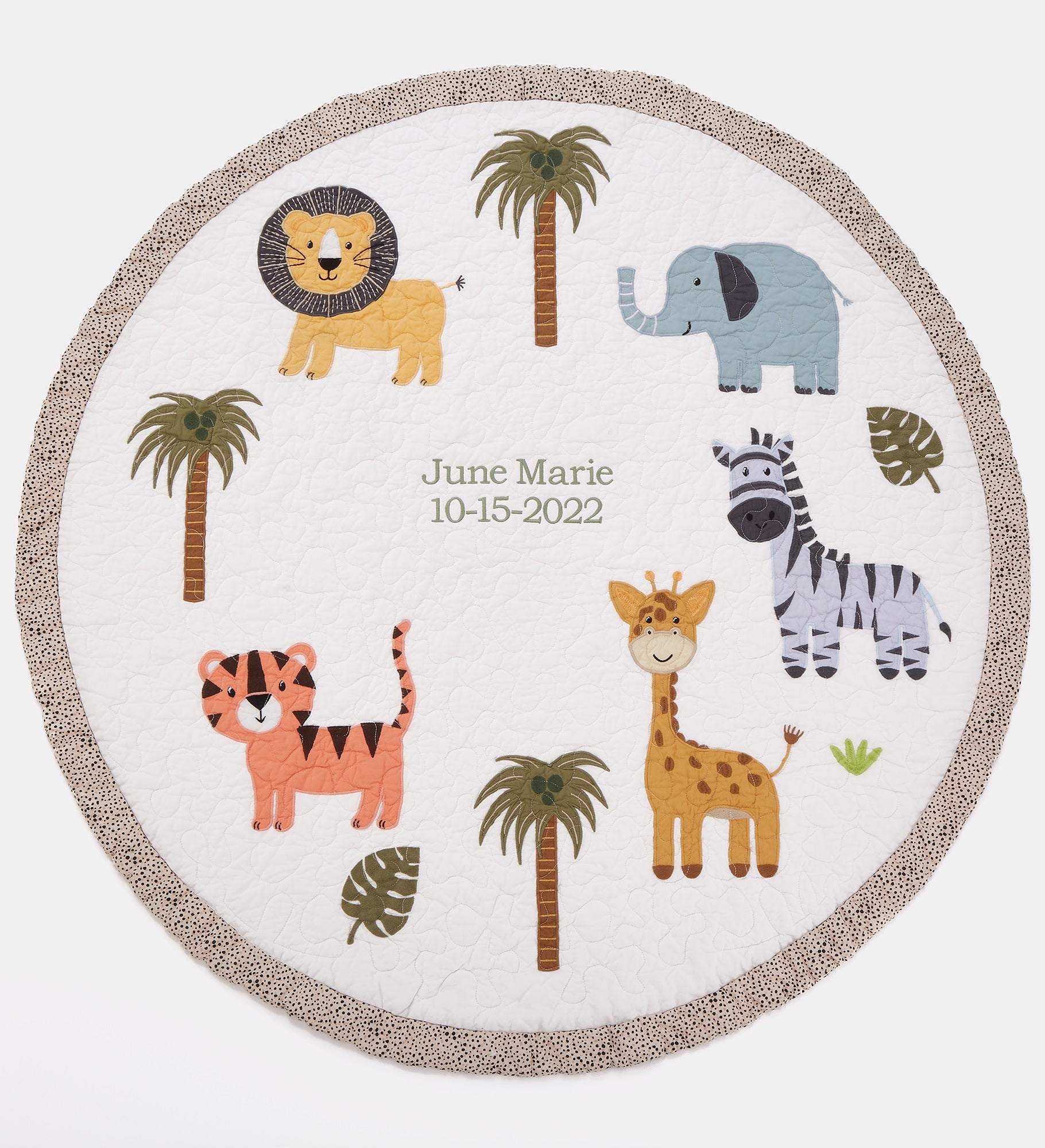 Embroidered Safari Animals Quilted Play Mat
