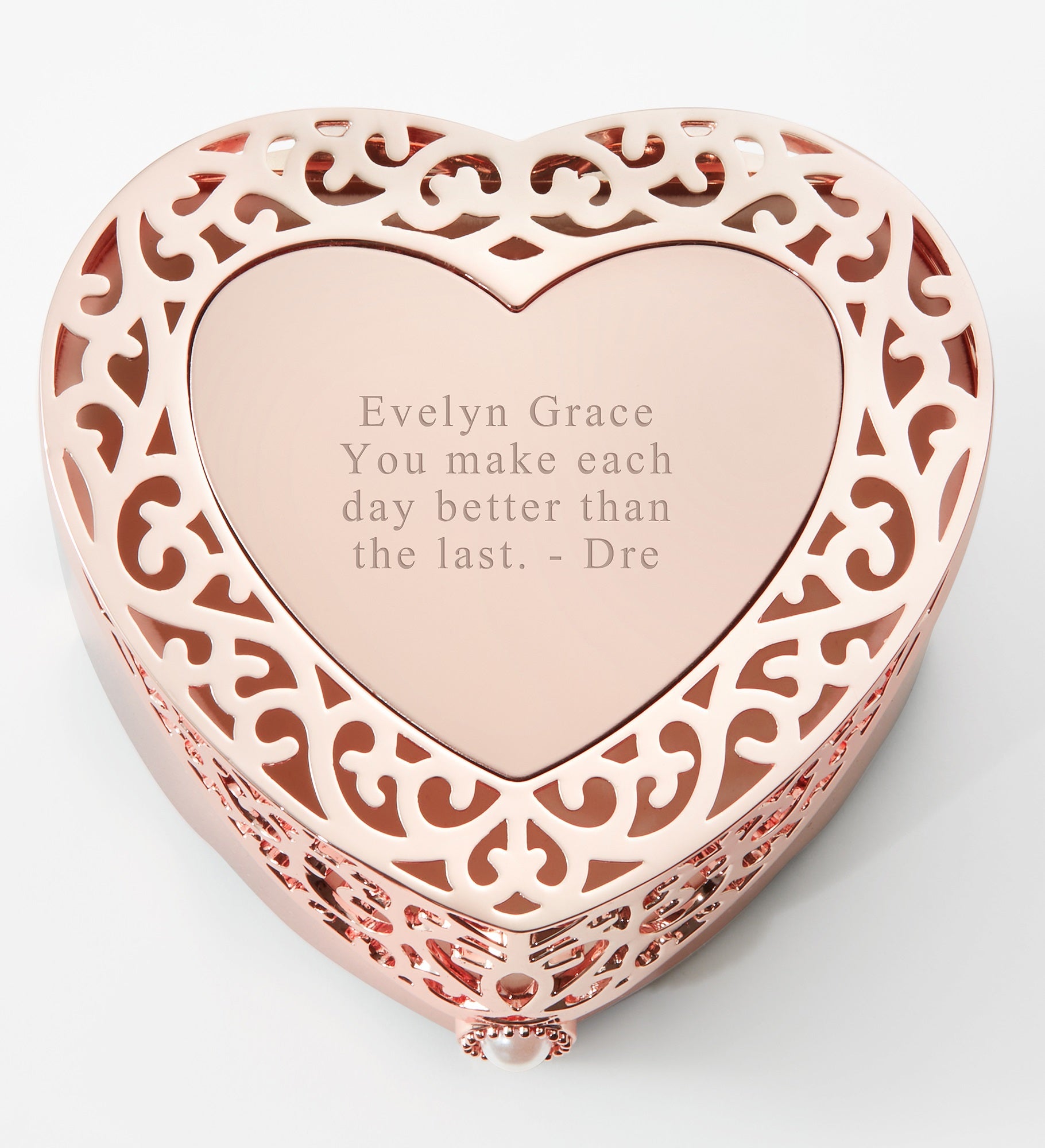 Engraved Rose Gold Scroll Heart Keepsake Box