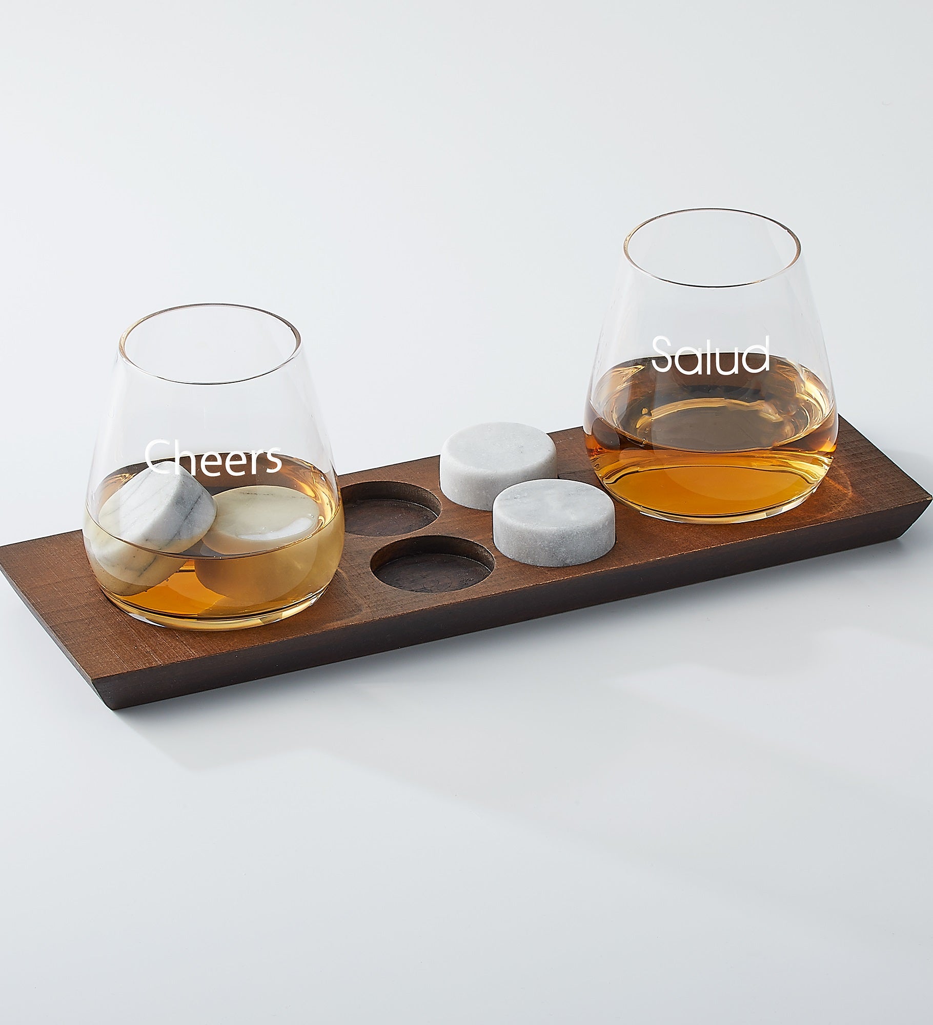 Engraved DOF Whiskey Glass and Stones on Tray Set