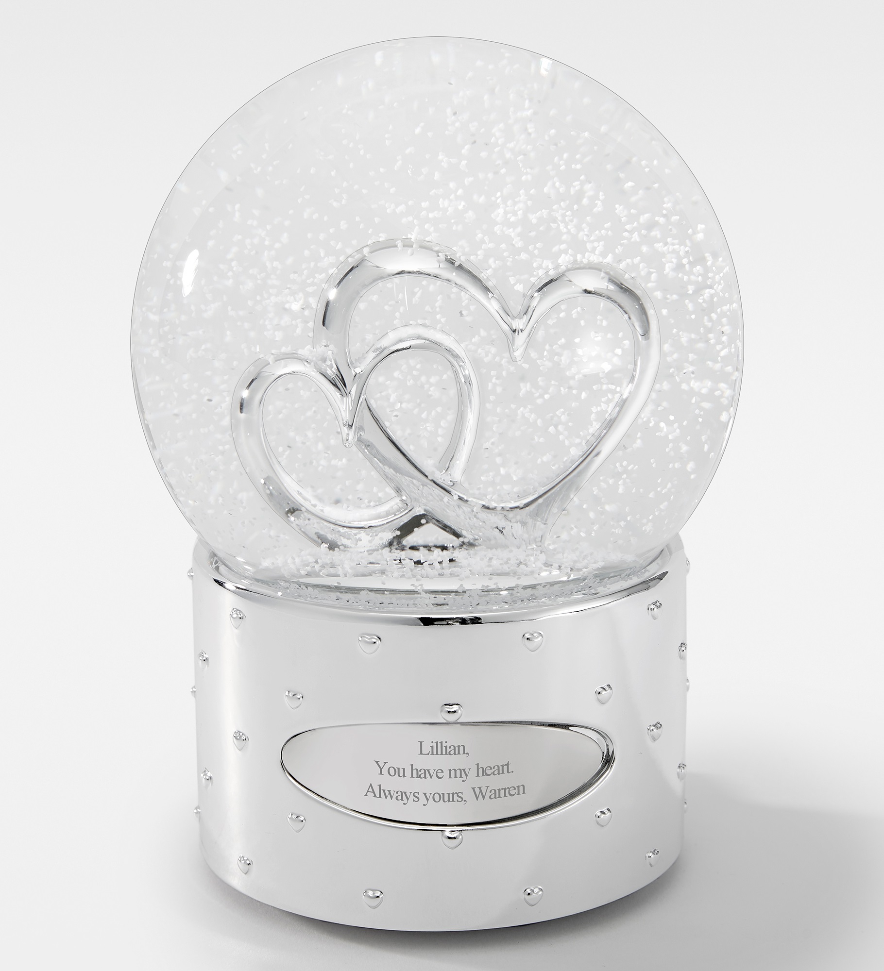 Engraved "Two Hearts As One" Light Up Snow Globe