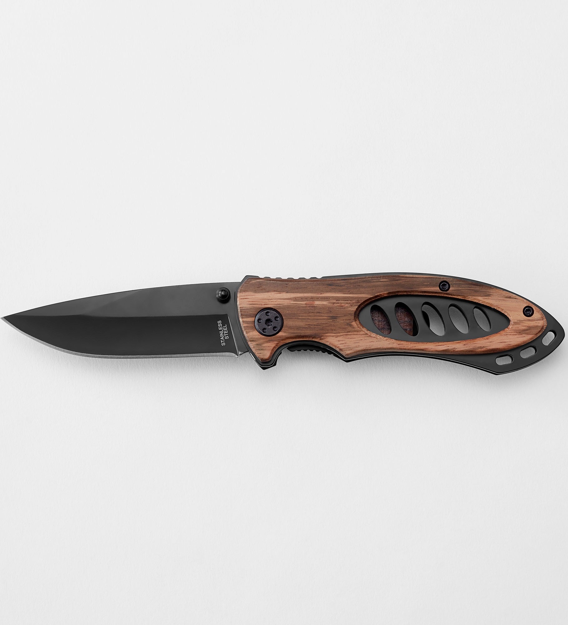 Engraved Gunmetal and Wood Pocket Knife