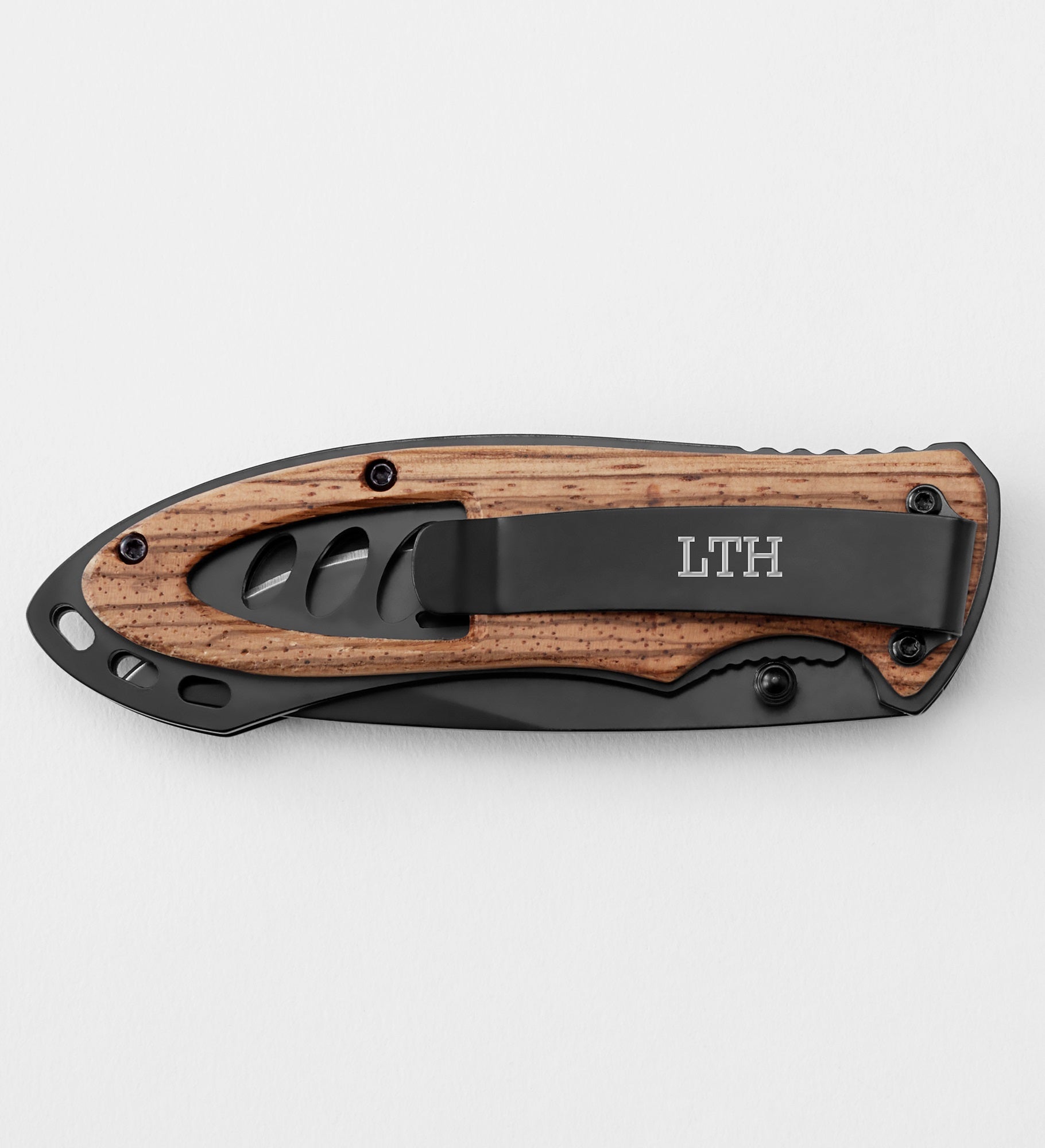 Engraved Gunmetal and Wood Pocket Knife