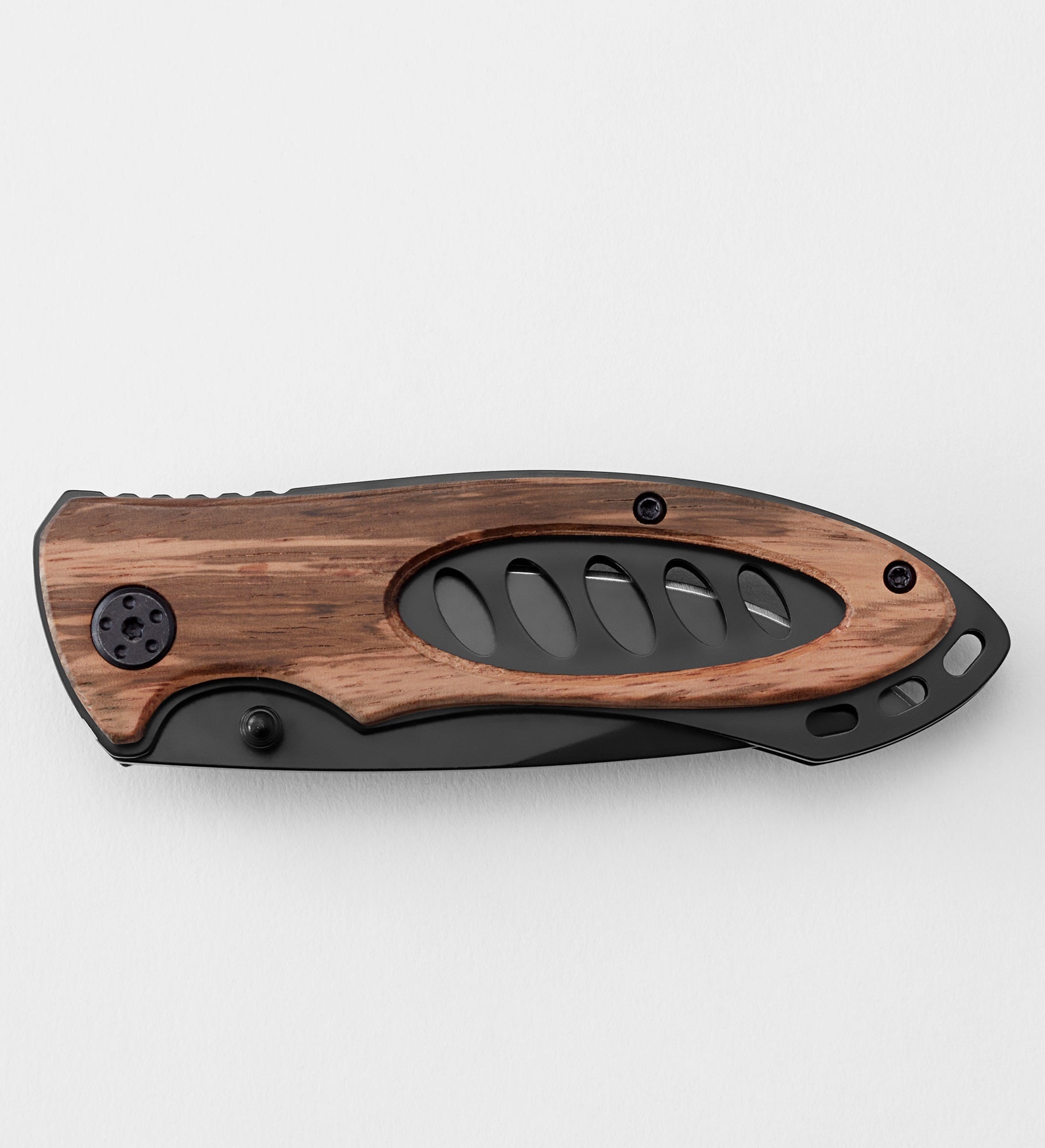Engraved Gunmetal and Wood Pocket Knife