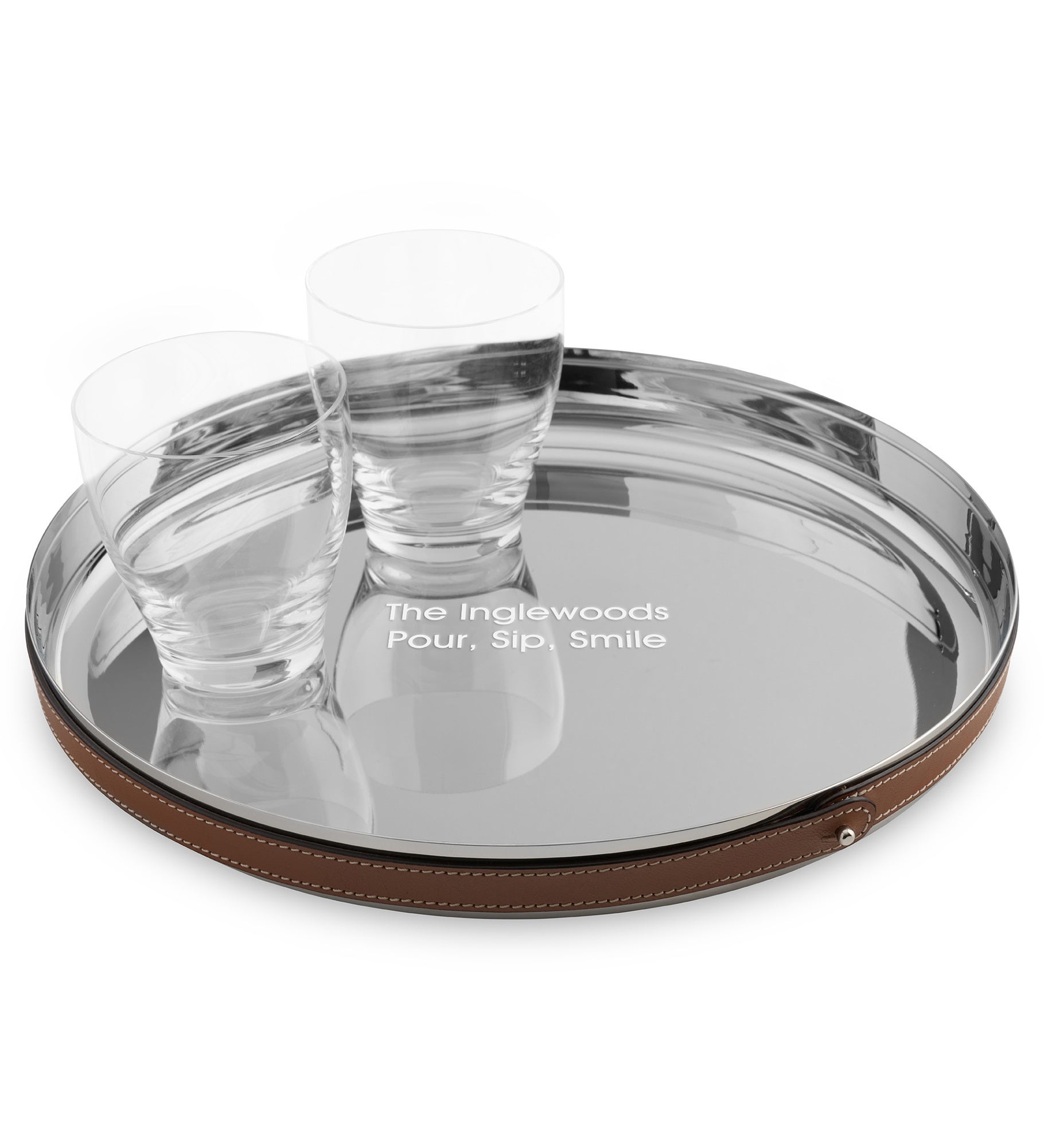 Engraved Nambé Tahoe Steel & Leather Tray