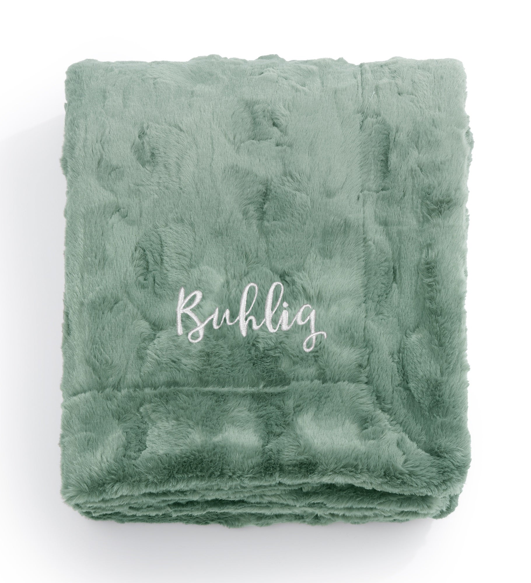 Embroidered Patterned Faux Fur Throw Blanket in Dusty Fir