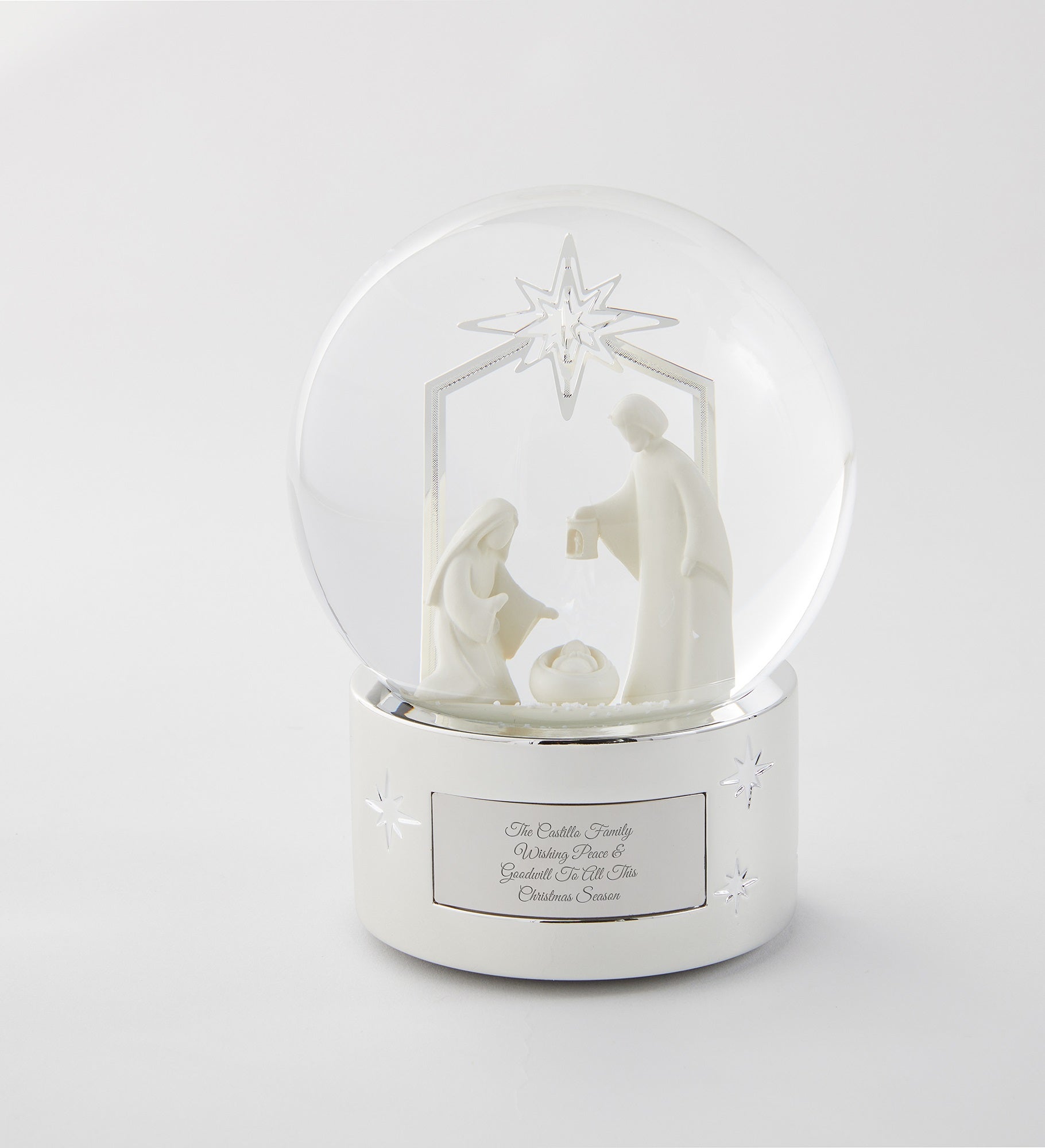 Engraved Nativity Musical Snow Globe
