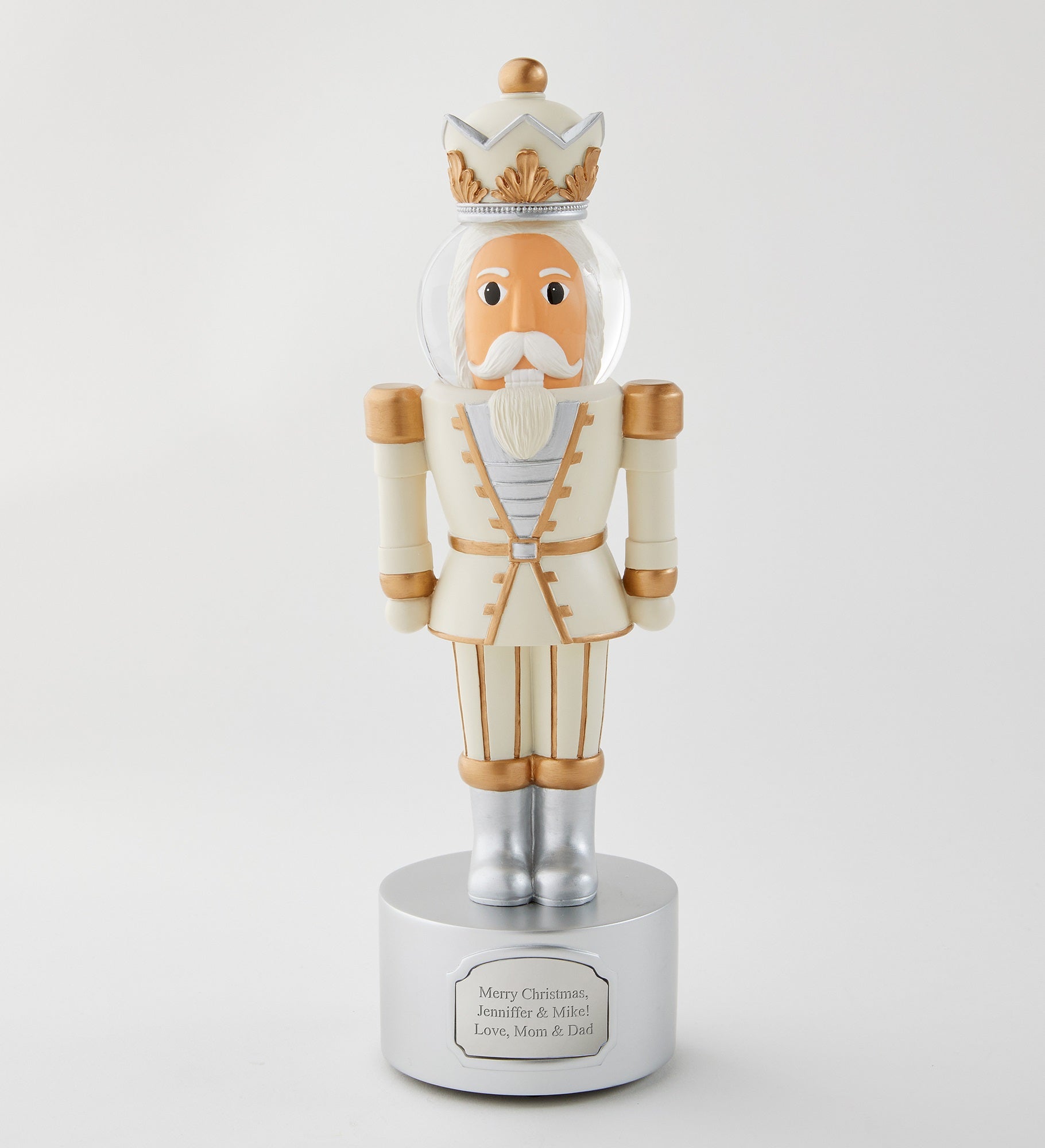 Engraved Nutcracker Musical Snow Globe Figurine in Light Tone