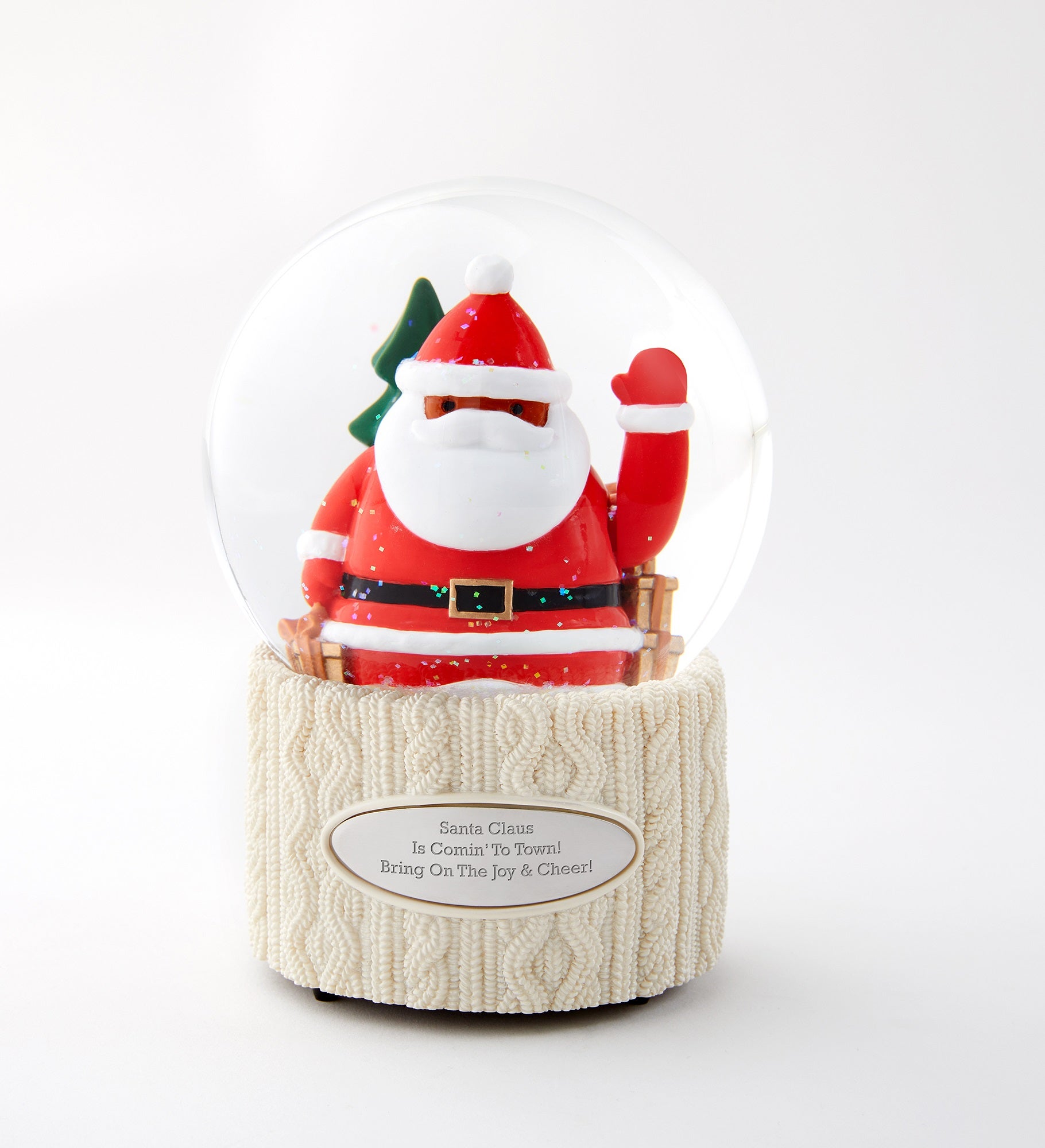 Engraved Waving Santa Snow Globe in Dark Brown Tone