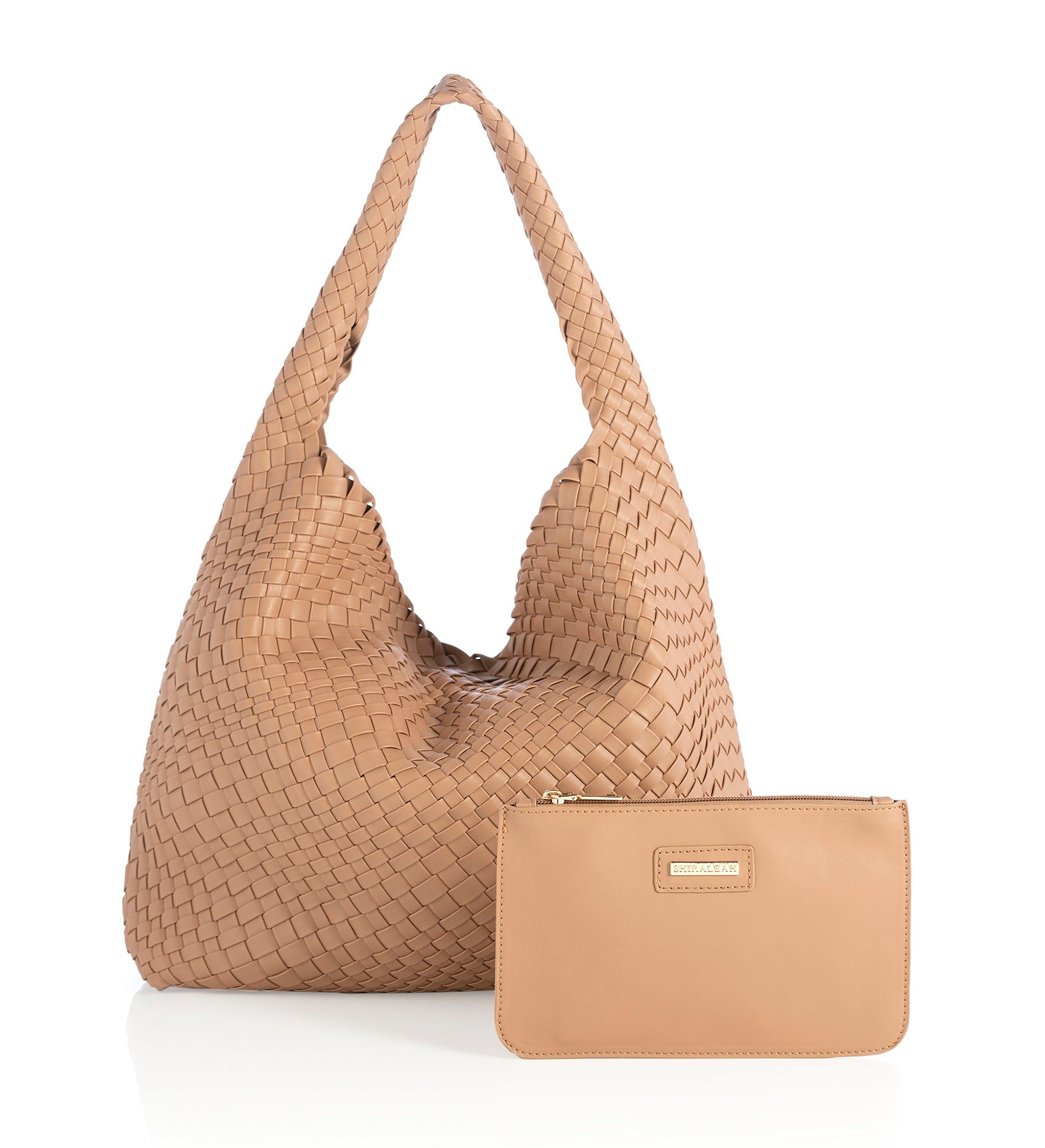 Woven Leather Hobo Bag in Almond