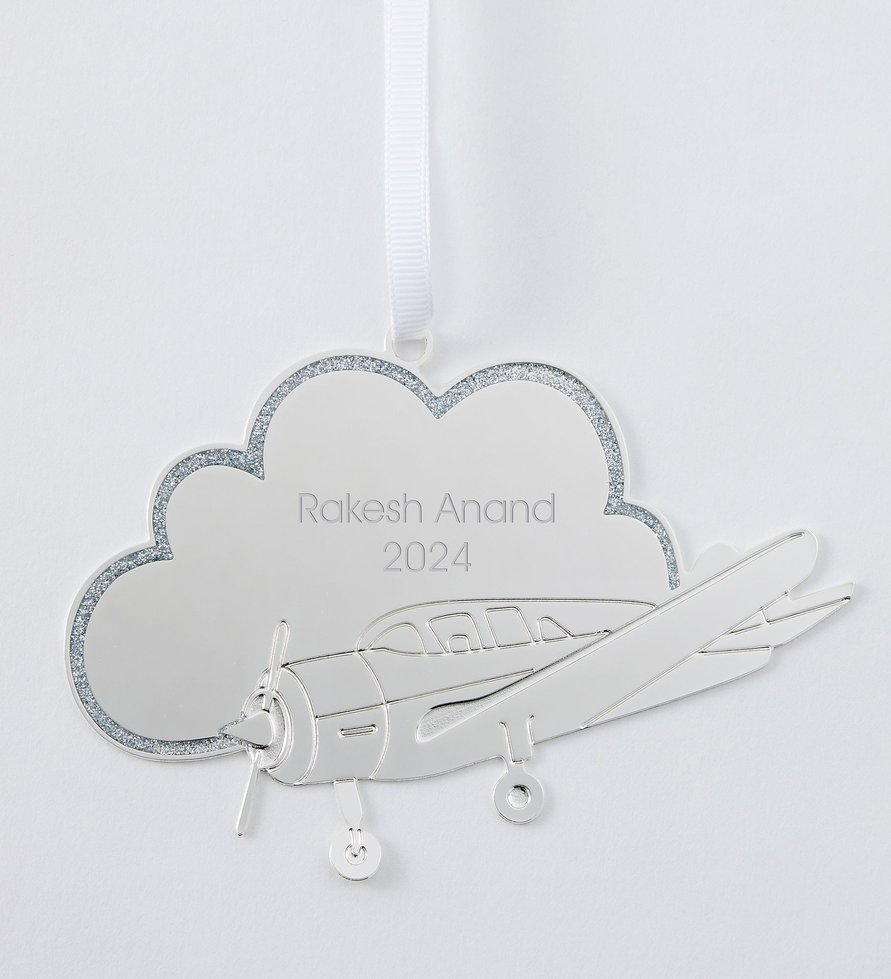 Engraved Silver Airplane Ornament