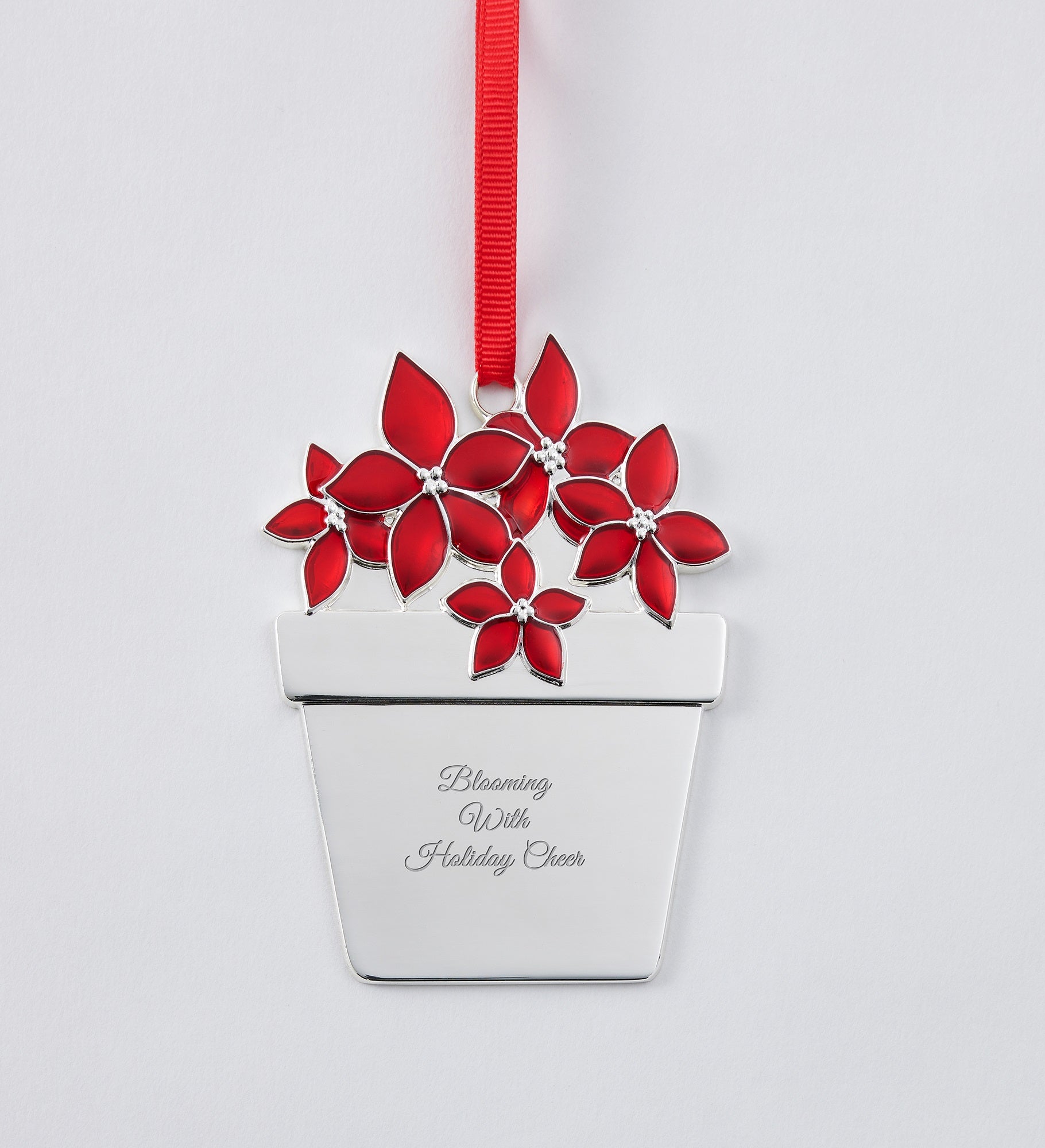Engraved Poinsettia Enamel & Metal Ornament