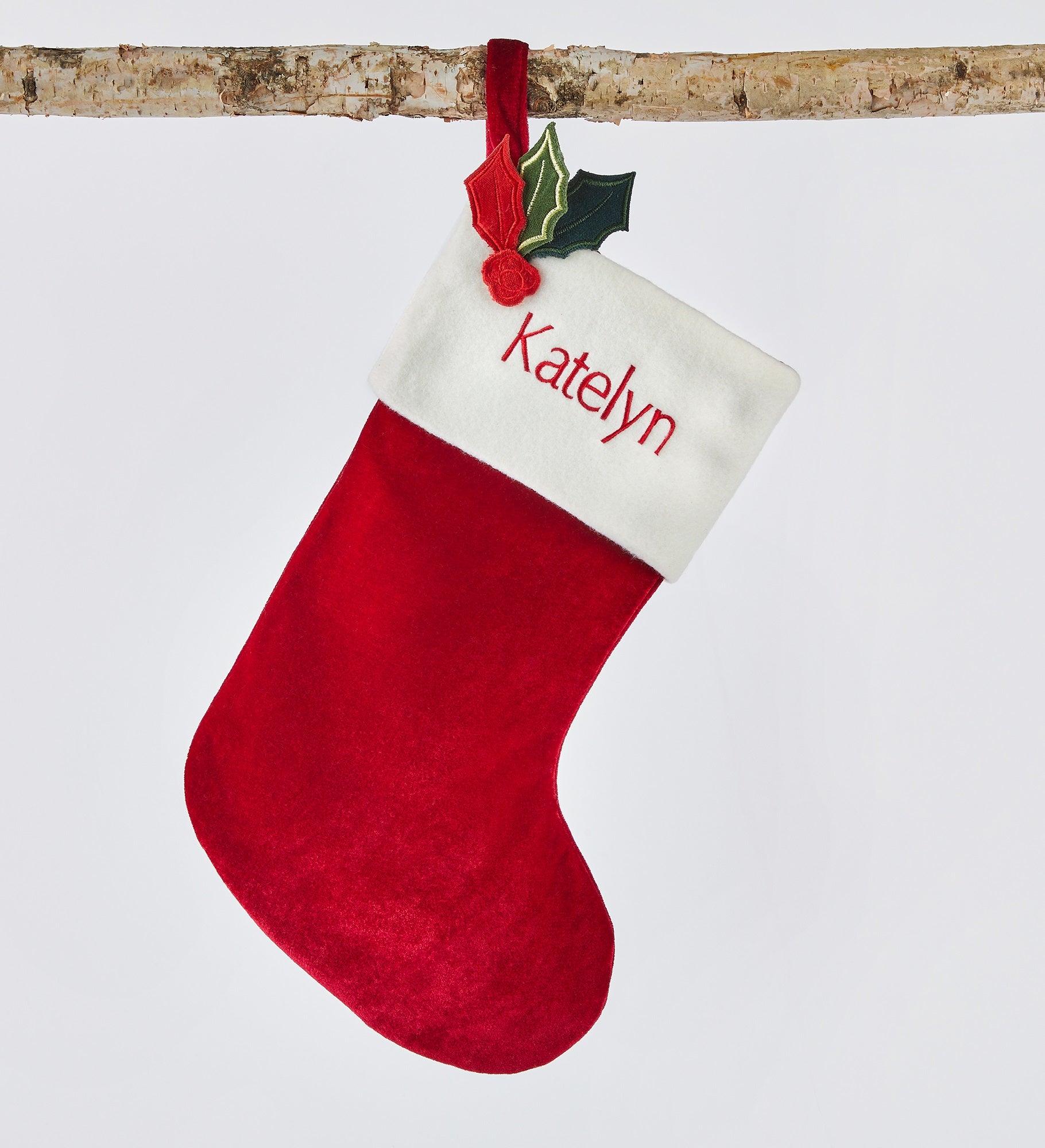 Embroidered Classic Velvet 15" Stocking in Red