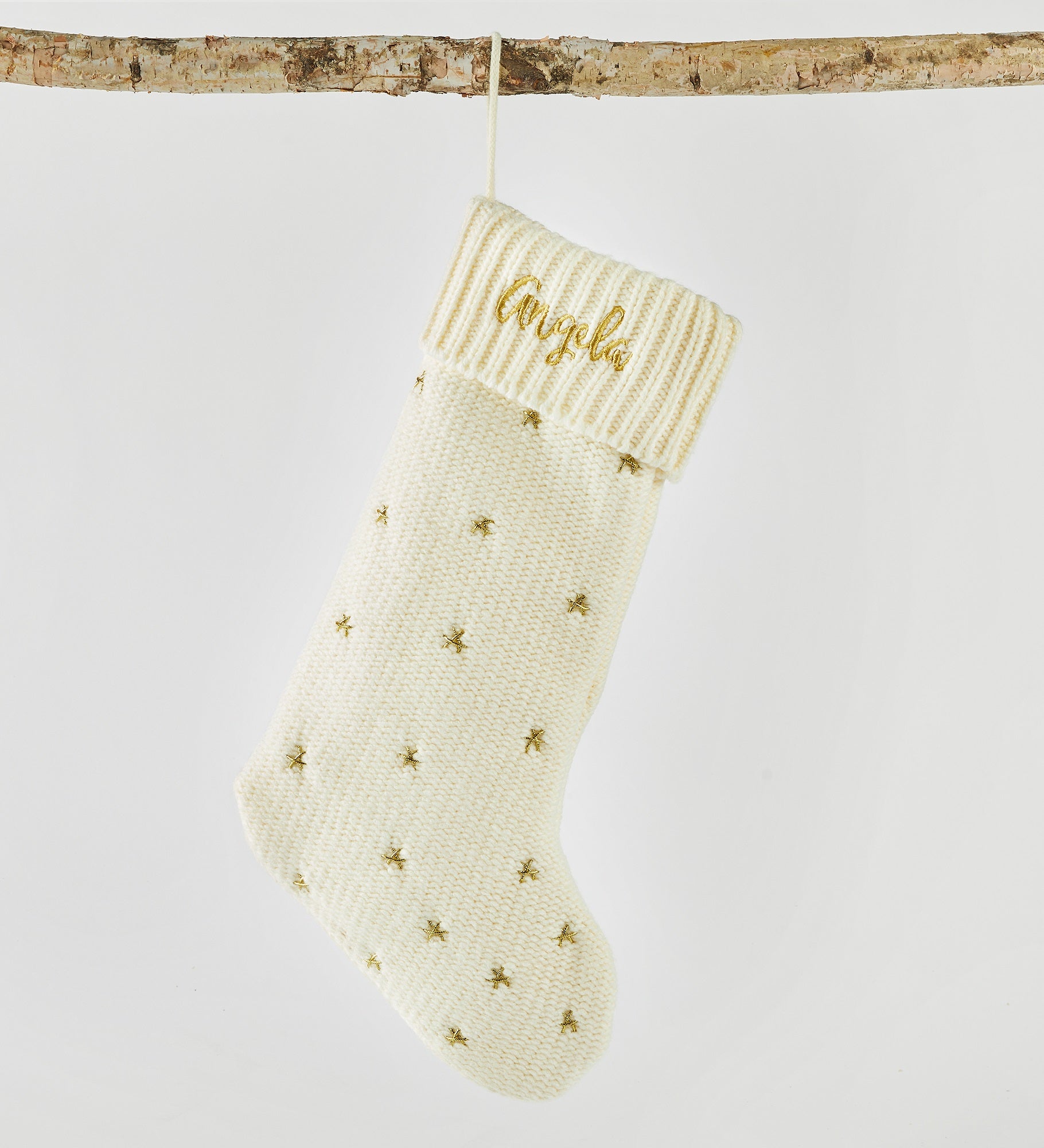 Kittenish Embroidered Cream and Gold Star Stocking