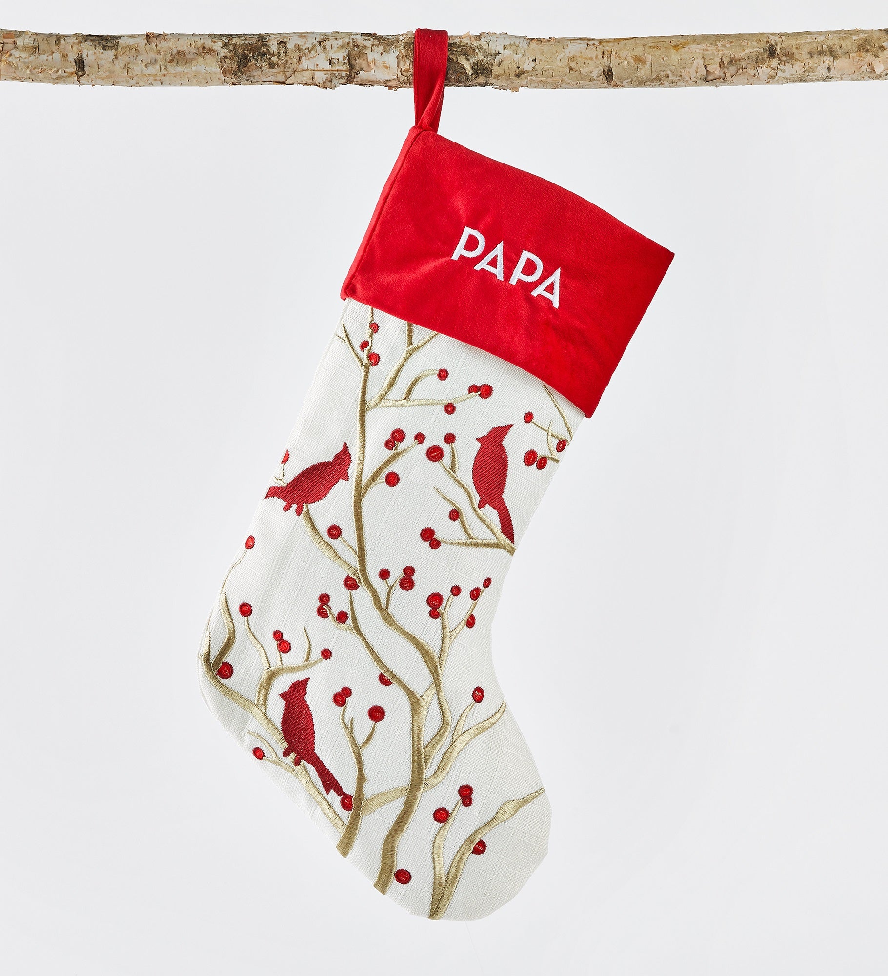 Embroidered Cardinal Stocking
