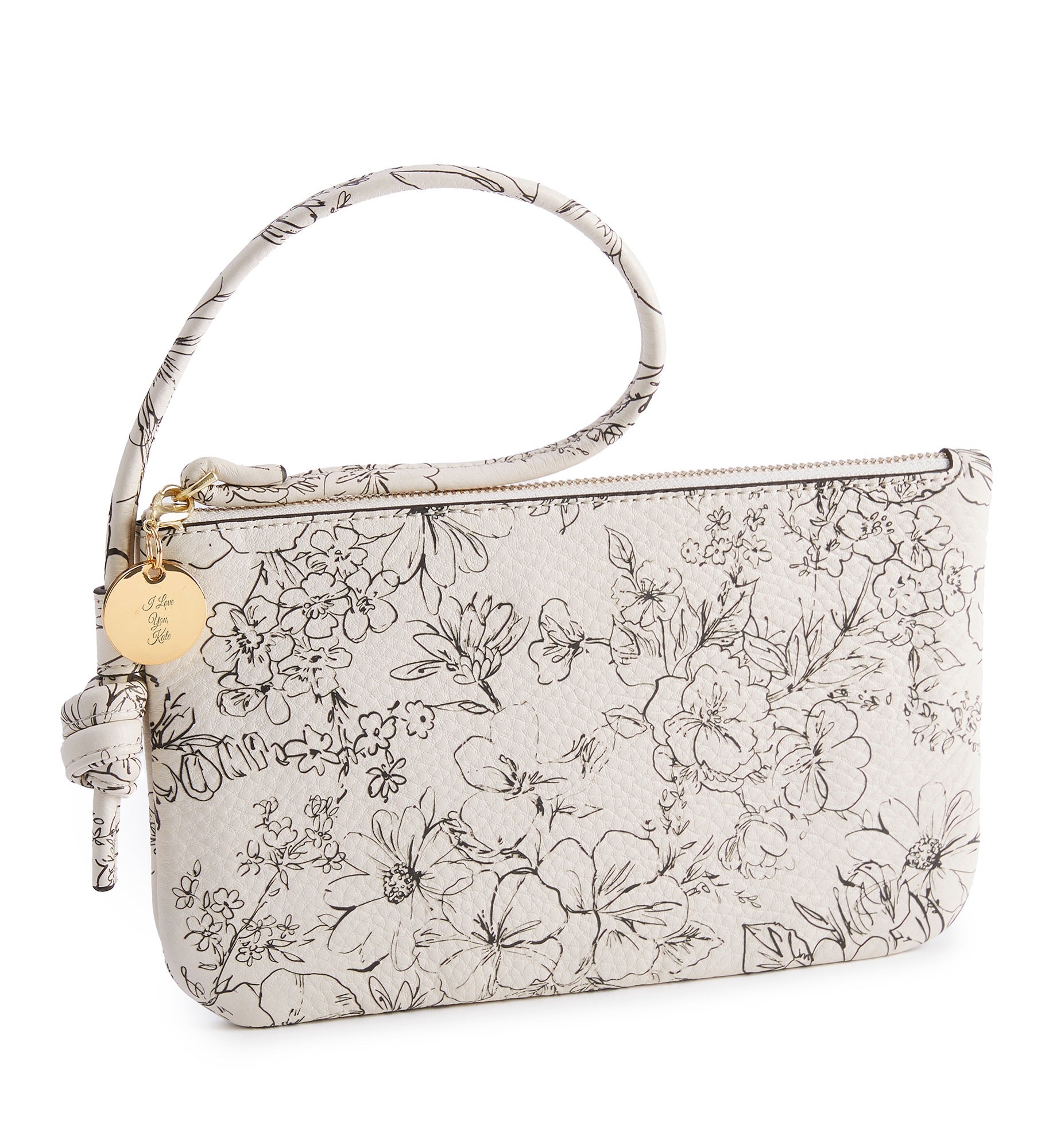 Engraved Vera Bradley Leather Wristlet in Bloom Cottage Cream