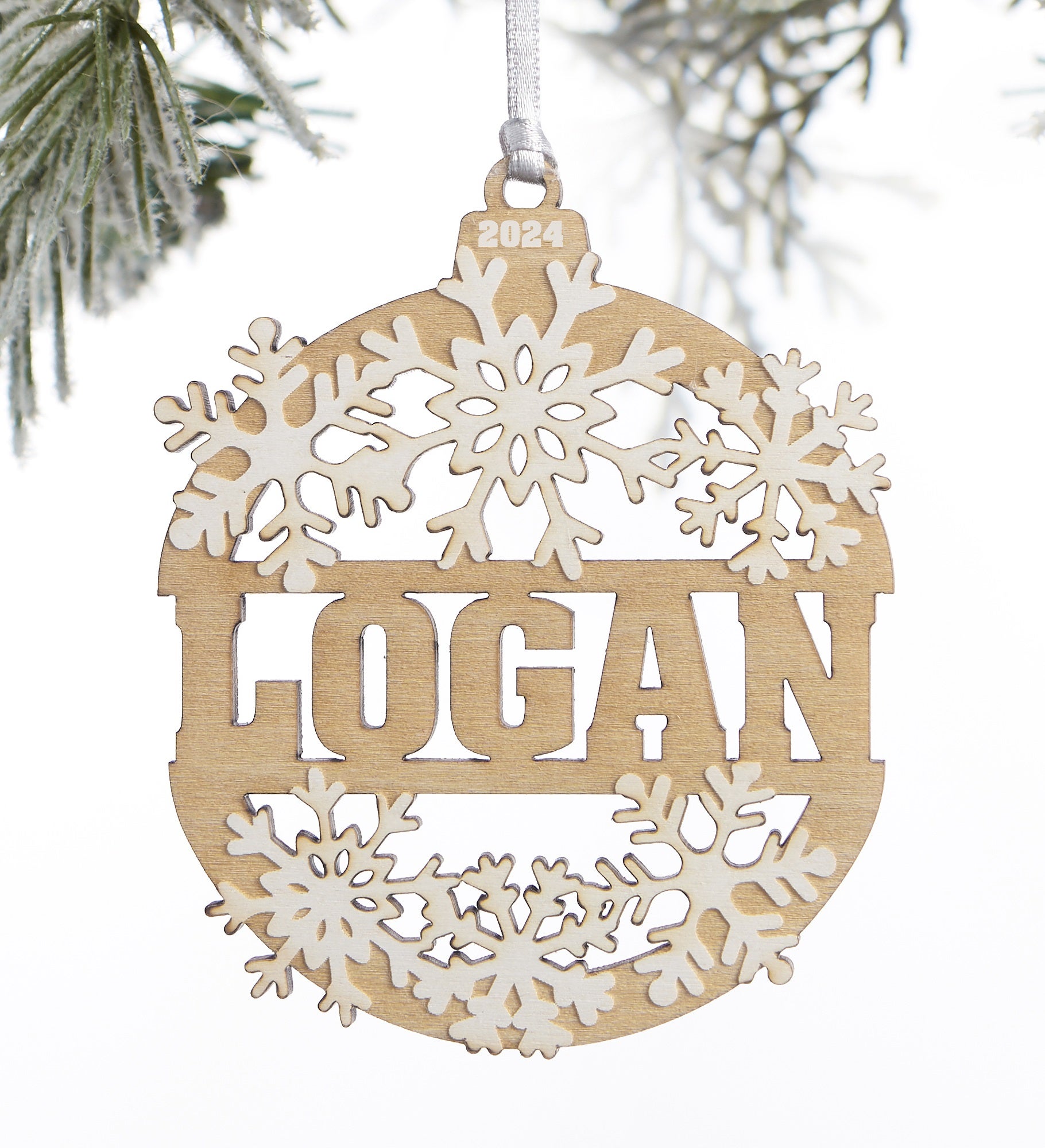 Kittenish Engraved Wood Snowflake Ornament   Pink