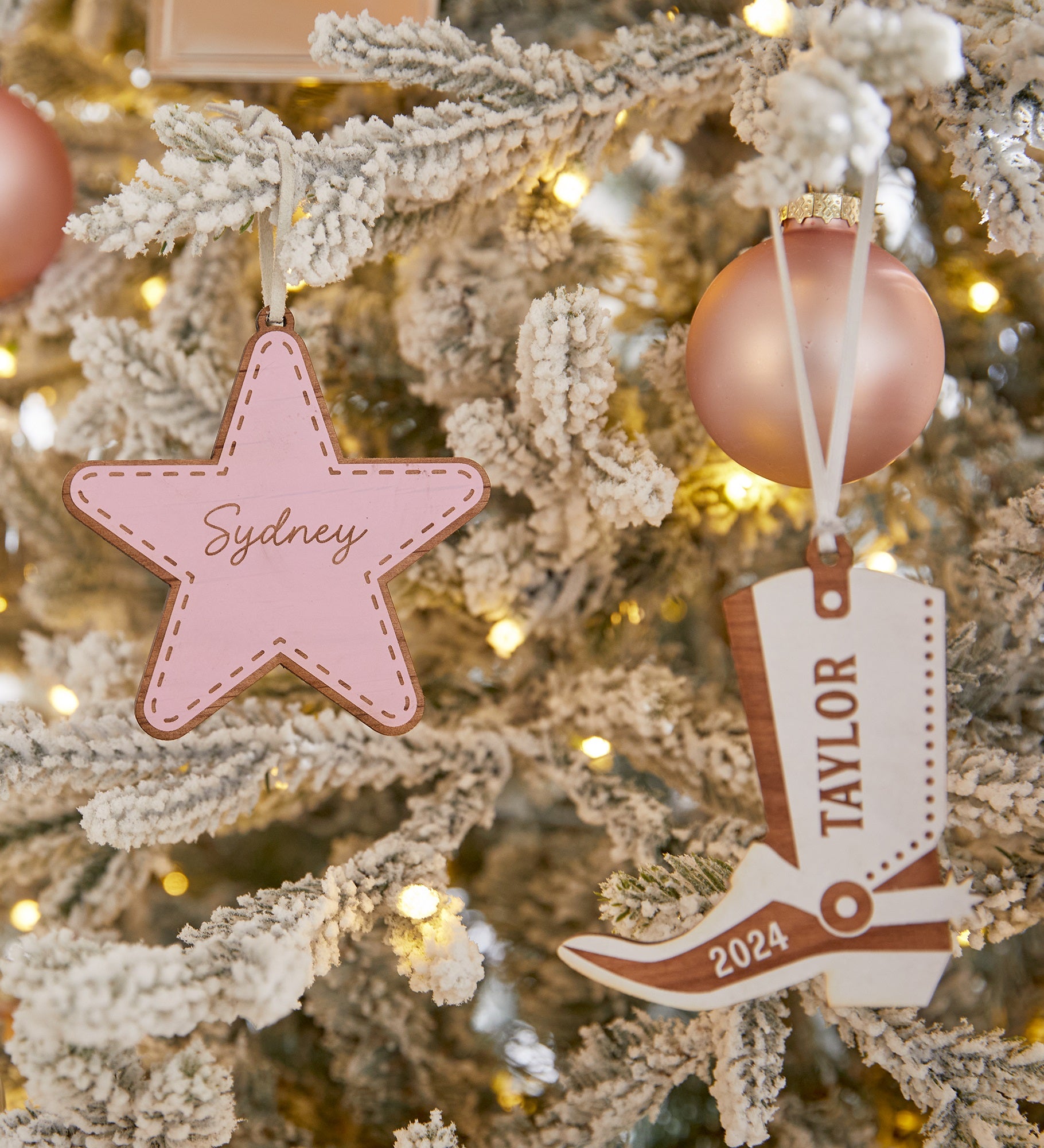Kittenish Engraved Wood Cowboy Boot Ornament