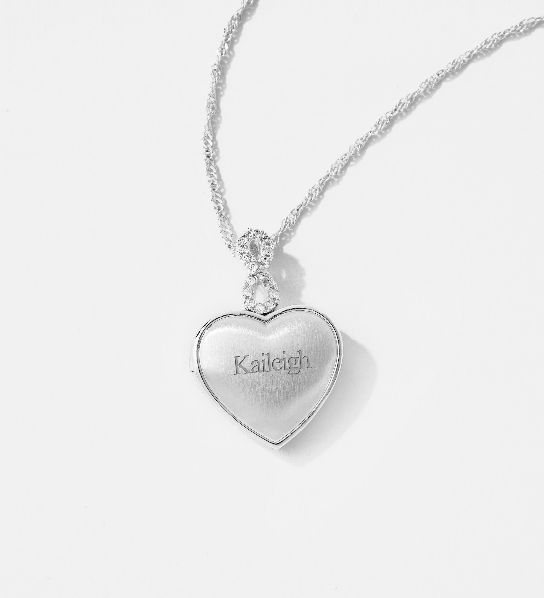Kittenish Engraved Silver Infinity Bail Heart Locket 