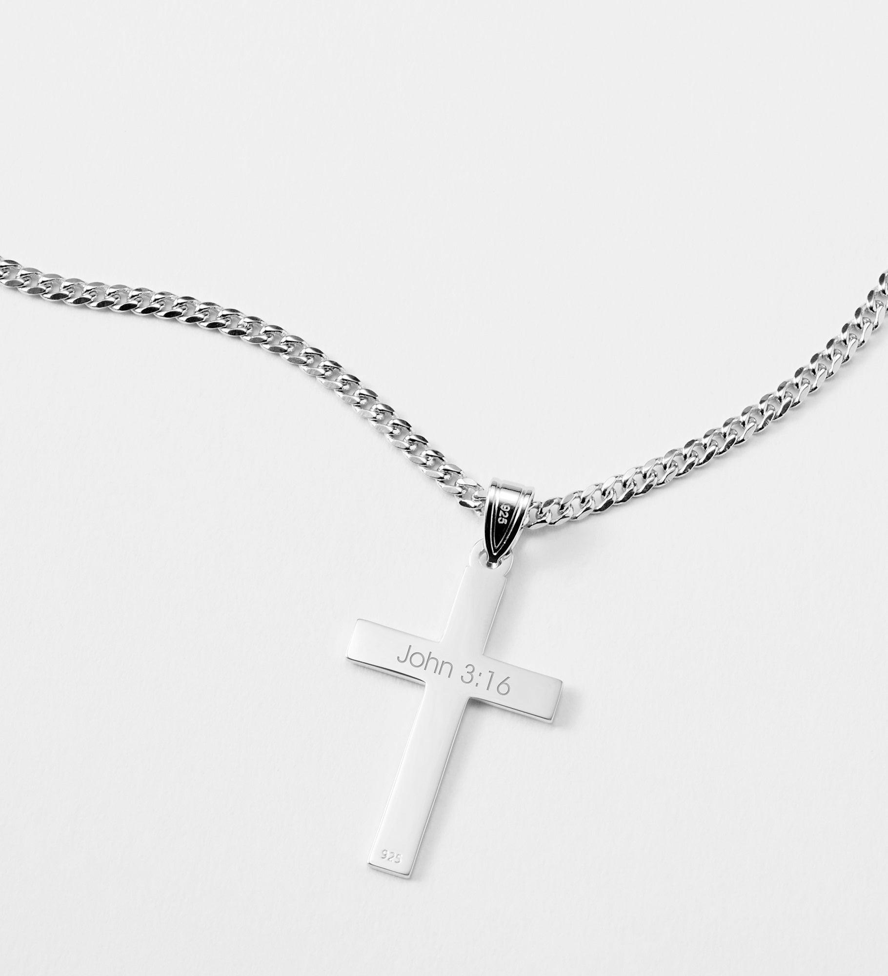 Kittenish Engraved Sterling Silver Cross Necklace