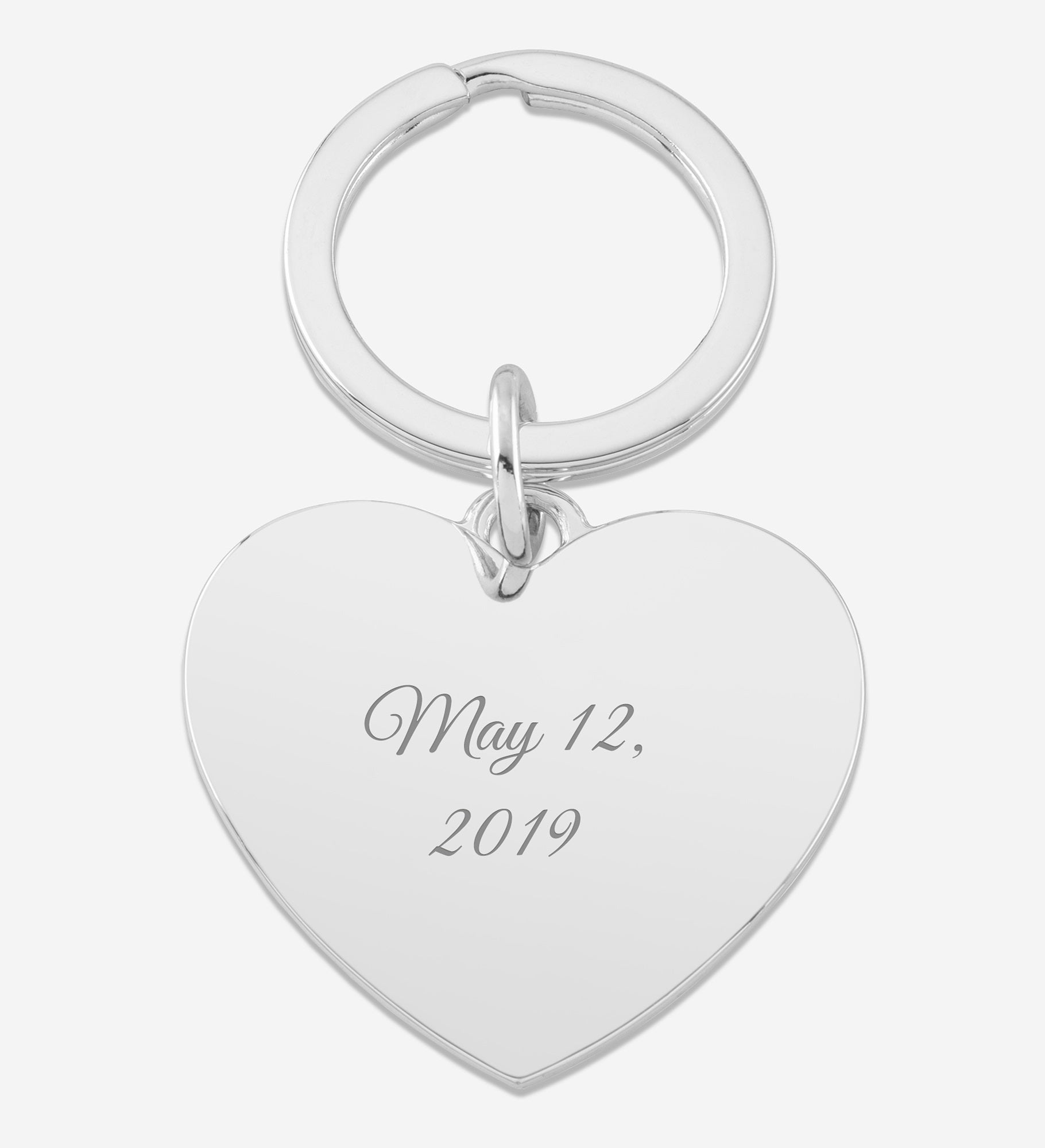 Kittenish Engraved Classic Silver Heart Keychain