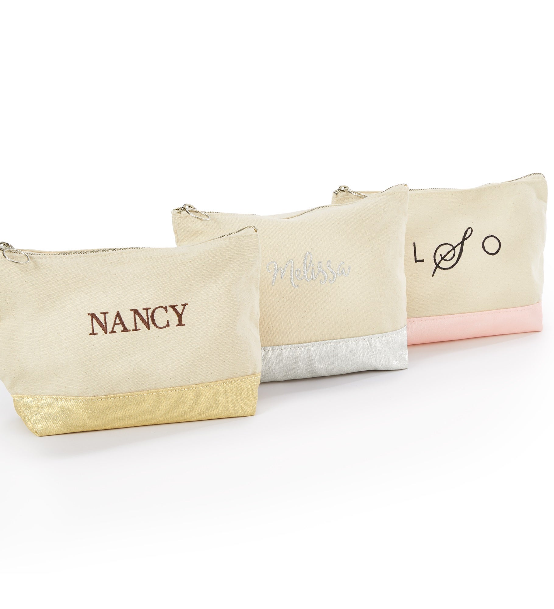 Kittenish Embroidered Metallic Pink Cosmetic Bag