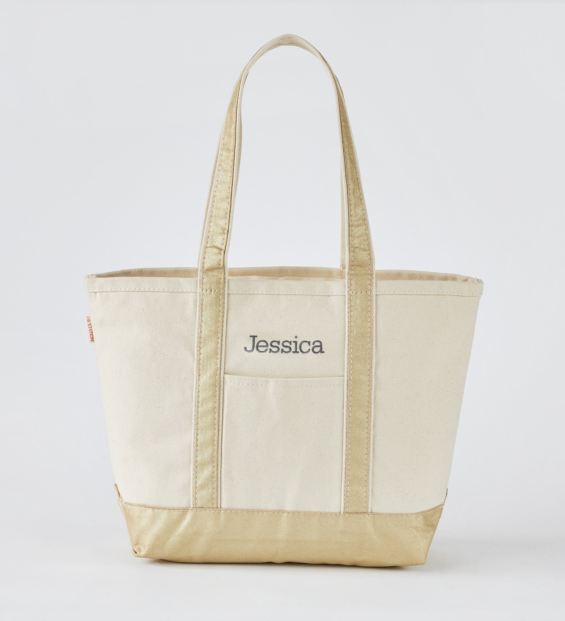 Kittenish Embroidered Metallic Gold Tote   Centered Text