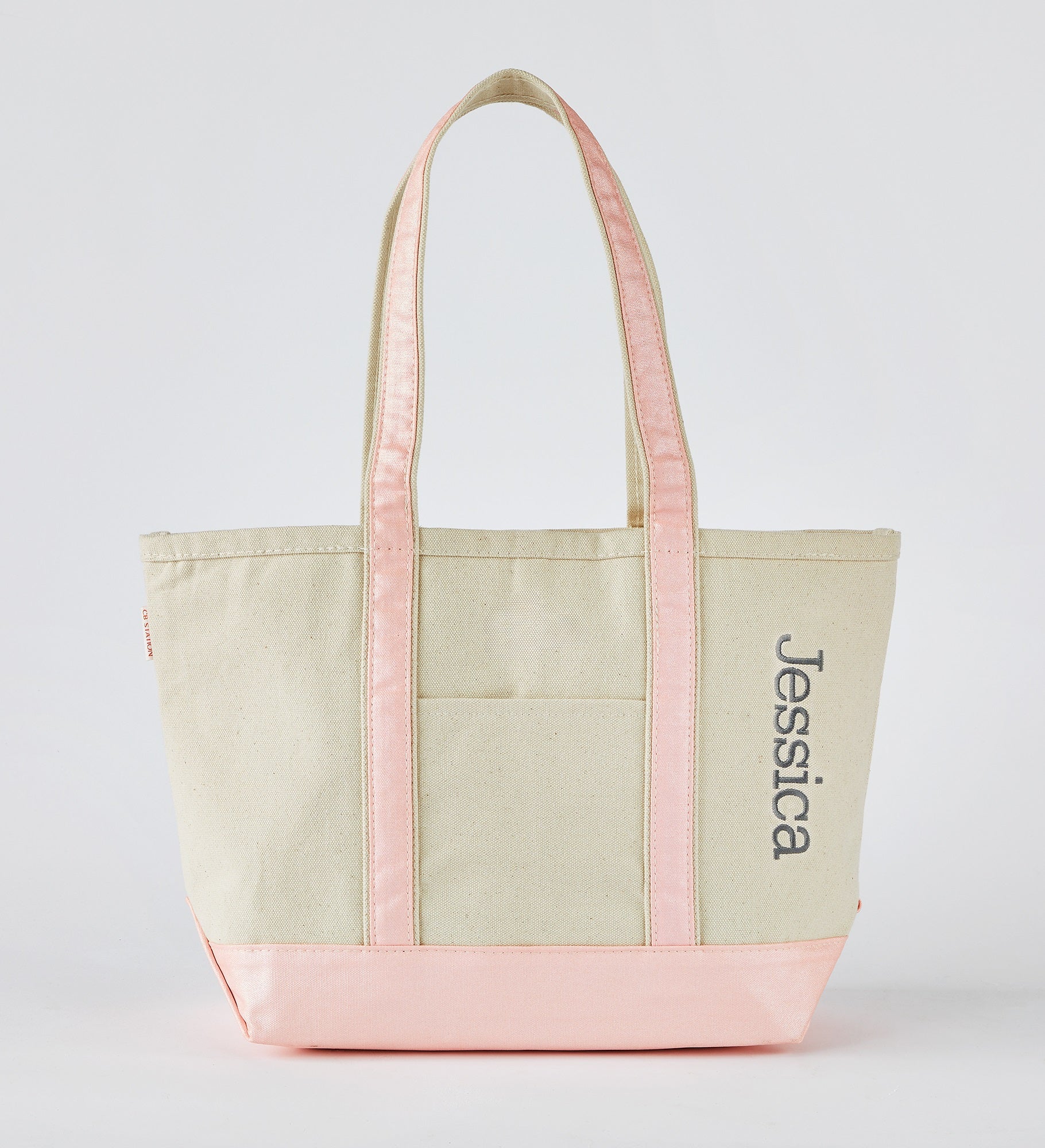 Kittenish Embroidered Pink Metallic Tote - Side Text