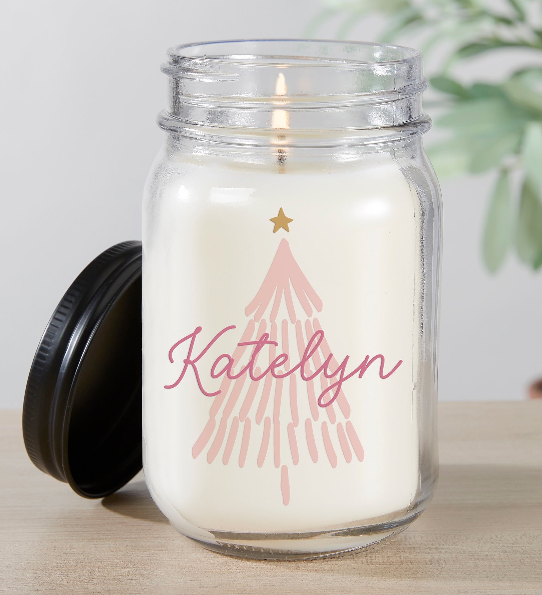 Kittenish Personalized Pink Holiday Tree Candle