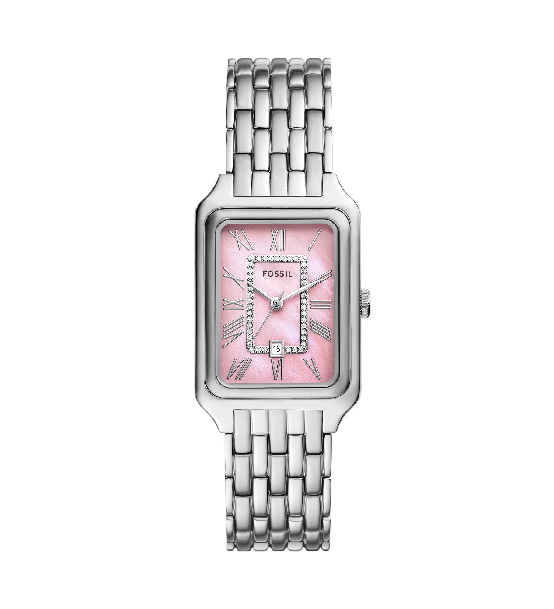 Engraved Fossil Raquel Silver and Pink Watch   26MM