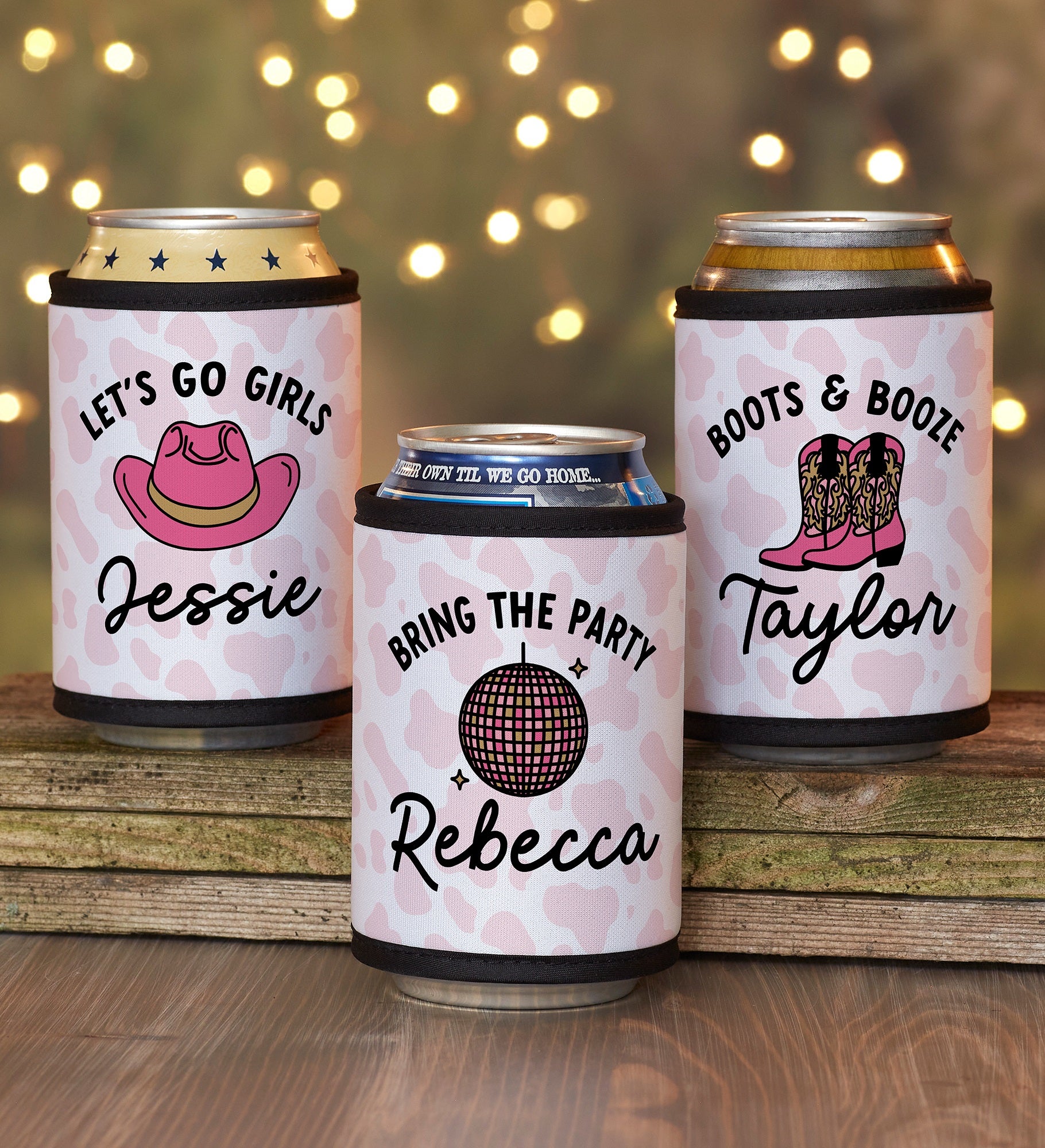 Kittenish Western Cow Print Personalized Can & Bottle Wrap