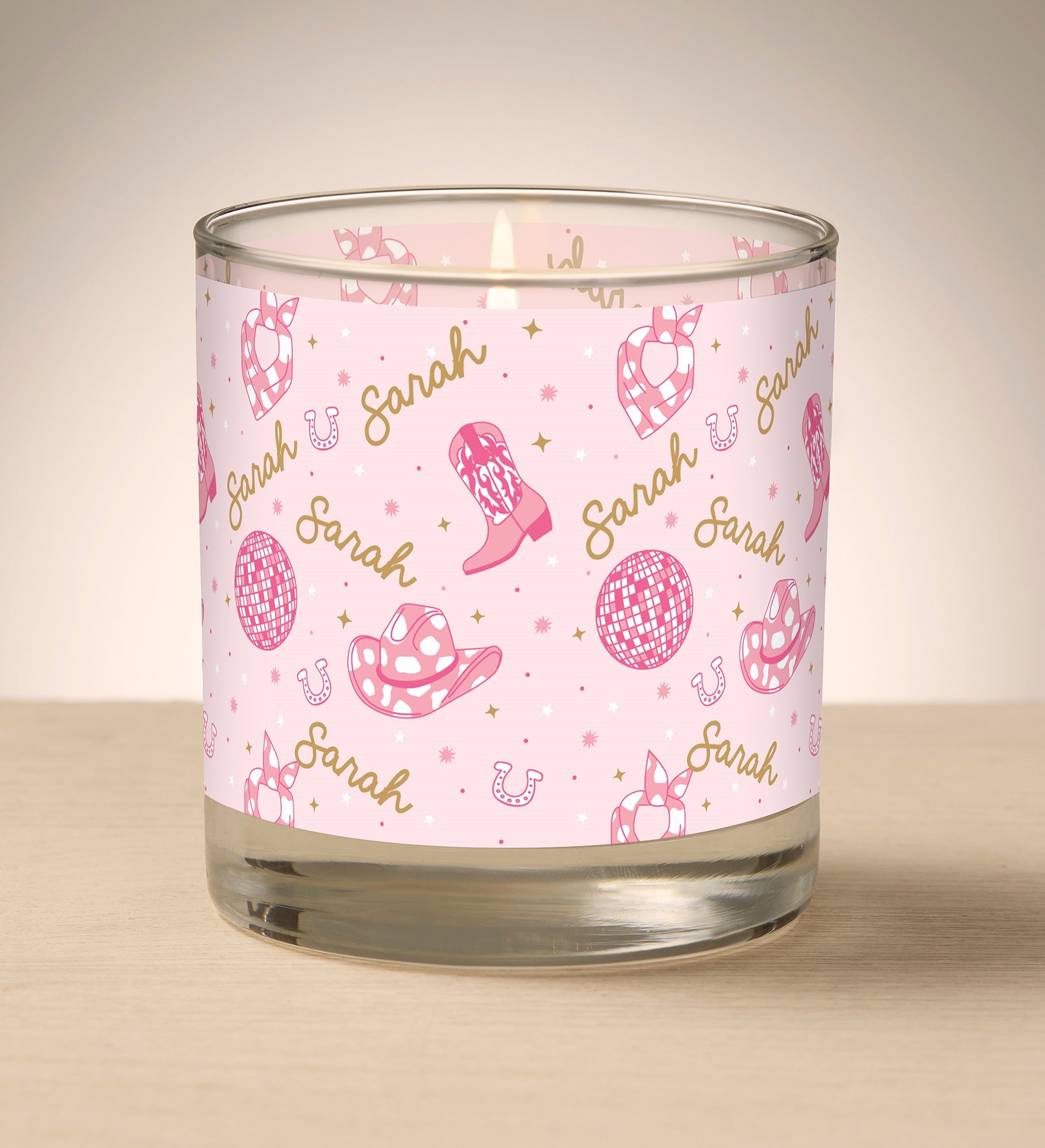 Kittenish Personalized Western Glam Glass Candle with Name