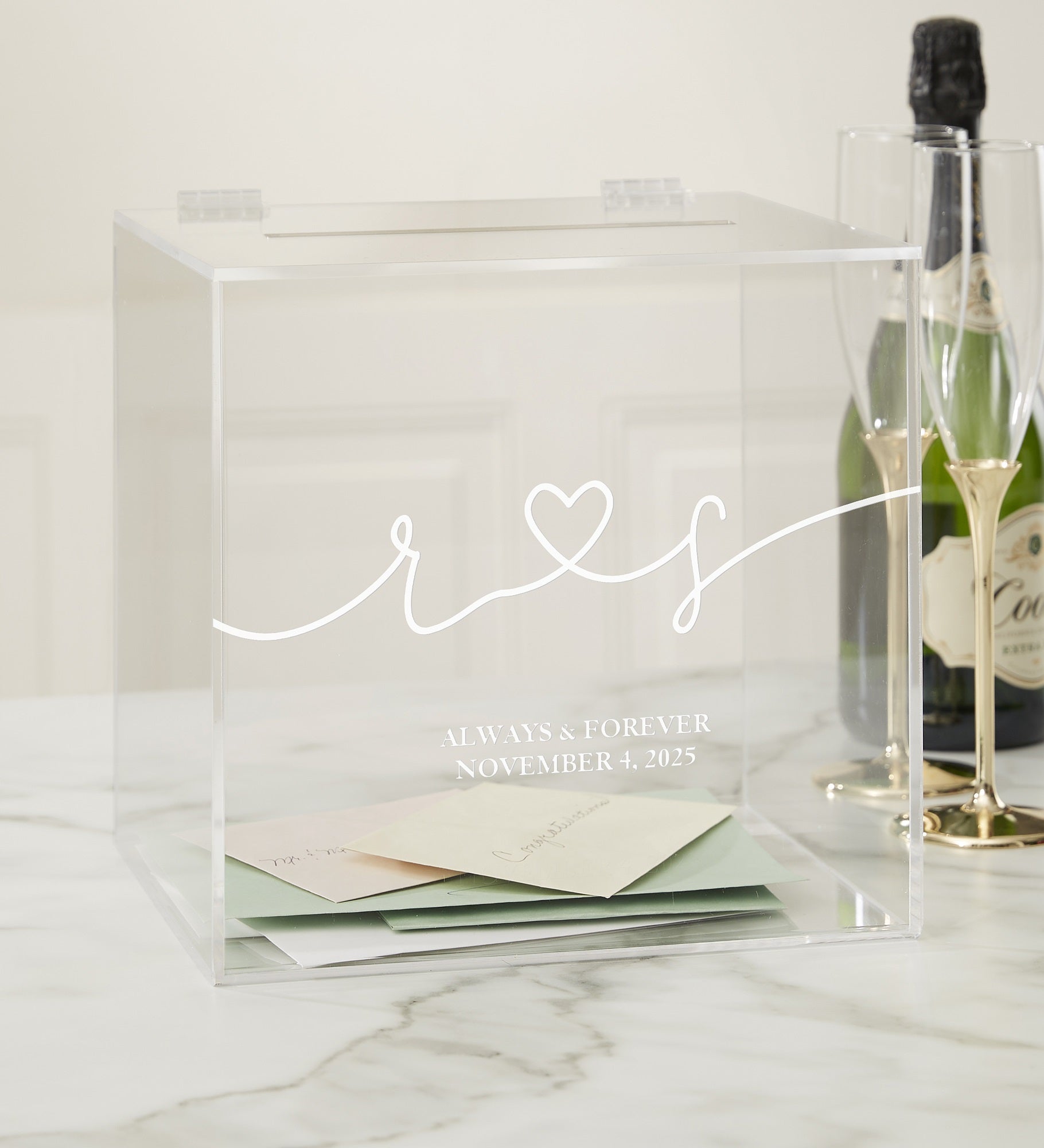 Kittenish Drawn Together By Love Engraved Wedding Acrylic Card Box