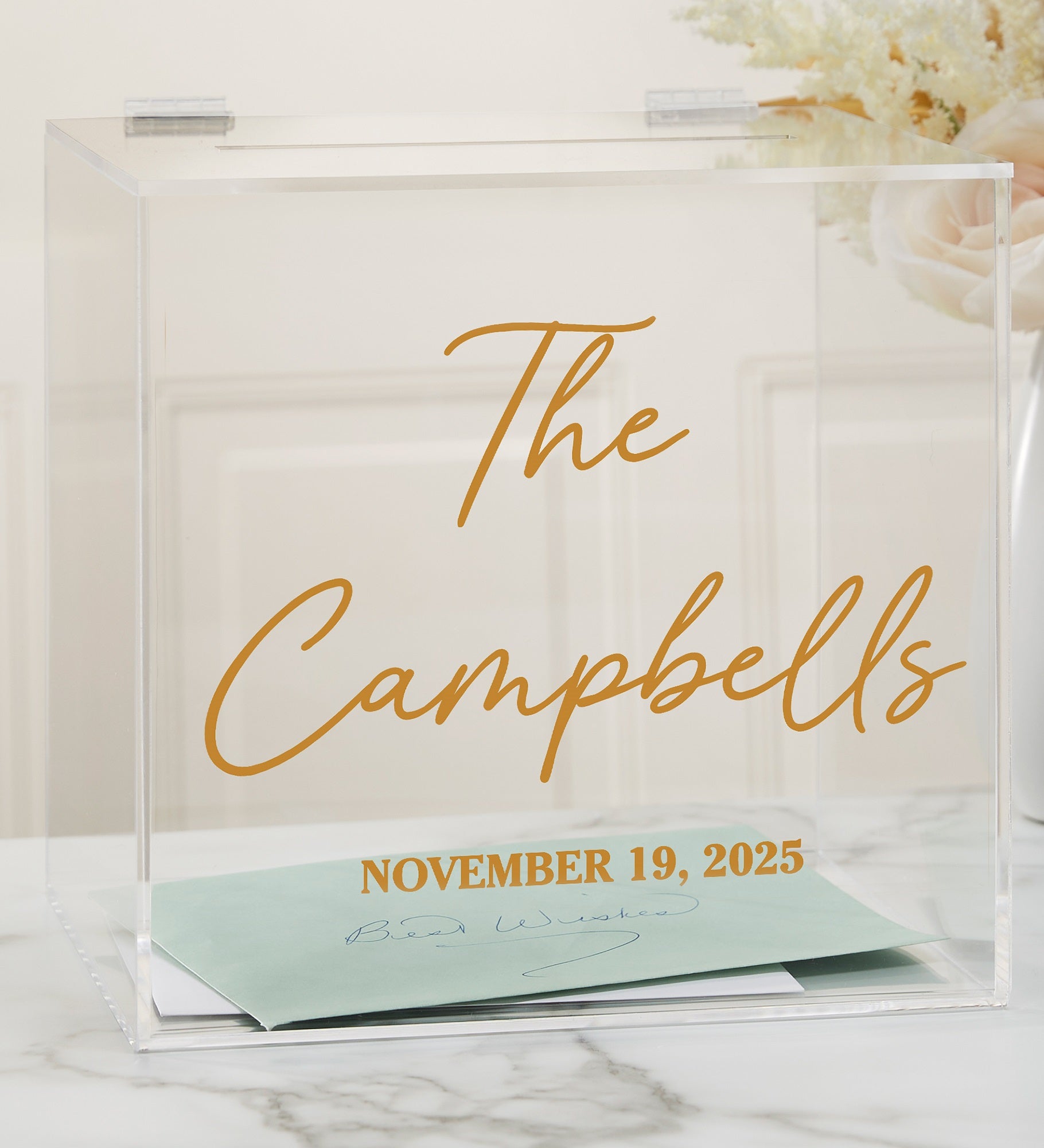 Kittenish Elegant Last Name Personalized Wedding Acrylic Card Box