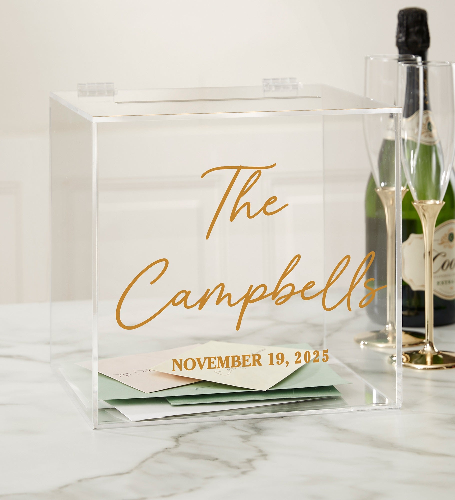 Kittenish Elegant Last Name Personalized Wedding Acrylic Card Box