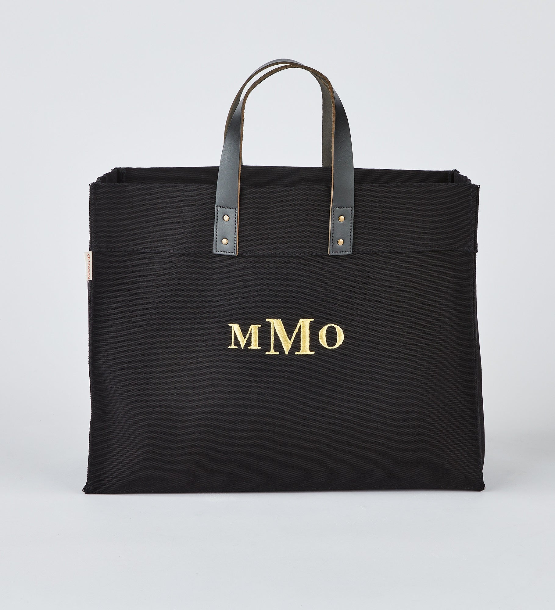 Kittenish Embroidered Canvas and Leather Tote in Black