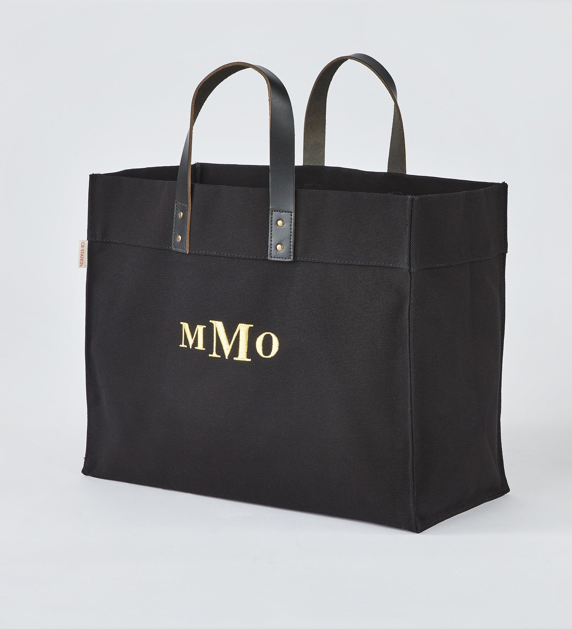 Kittenish Embroidered Canvas and Leather Tote in Black
