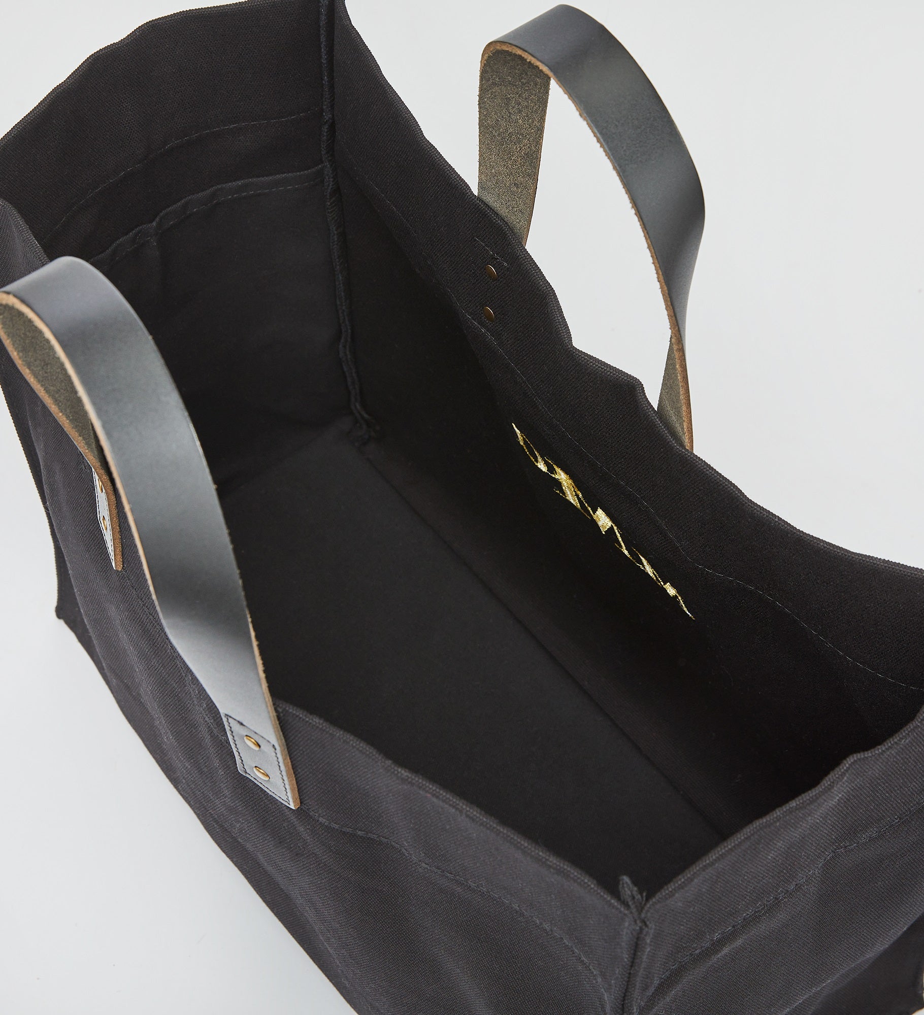 Kittenish Embroidered Canvas and Leather Tote in Black